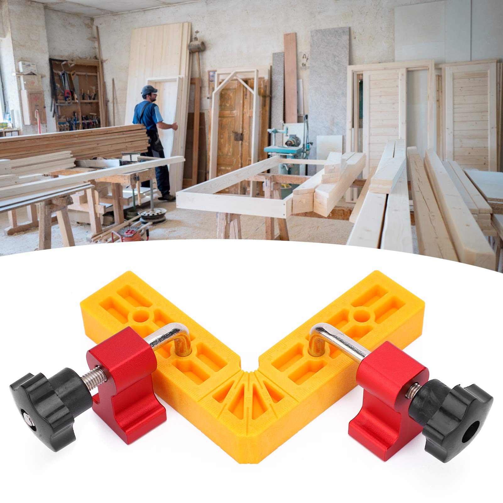 90 ° klips pozycjonujący | 120 x 120 mm zaciski kątowe do obróbki drewna/stolarki | Wysoka - bezpieczna wytrzymałość - Materiał z upuszczeniem z oznaczeniami skali |