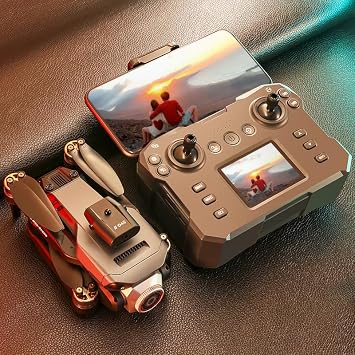 Drone with 4k Camera for Adults,RC Drone with Built-In Screen Remote, Brushless Motors for Smooth & Stable Optical-Flow Hover, Four-Way Obstacle Avoidance, Two Batteries, LED Lights, Impact-Resistant Shell Memory Card, Card Reader, Handbag