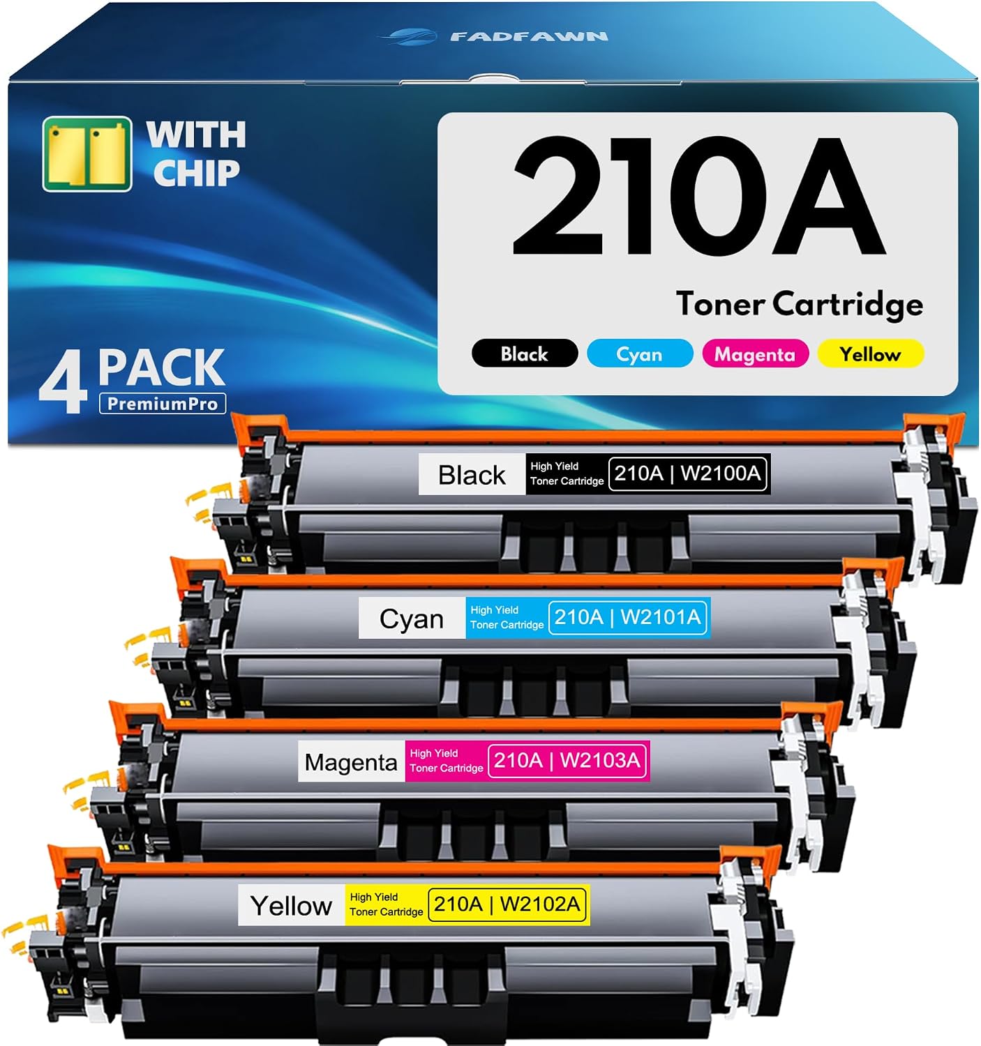 Compatible 210A Toner Cartridges Set Replacement for HP 210A Toner Cartridges 4 Pack - W2100A W2101A W2103A W2102A Use for Color Pro 4201dn 4201dw Color Pro MFP 4301dw 4301fdn 4301fdw Printer