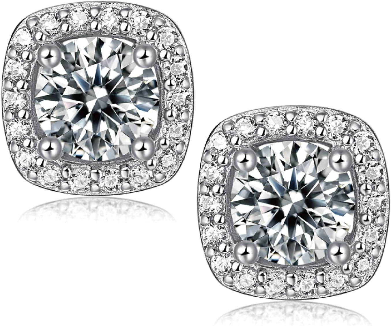 Ve Celestelle Moissanite Square Halo Stud Earrings 0.5-2CT D Color VVS1 Clarity Lab-Created 18K Gold Plated 925 Sterling Silver Hypoallergenic Earrings for Women Men Wedding Valentine’s Gift (White Gold, 2 carats-(1ct*2)-10mm)