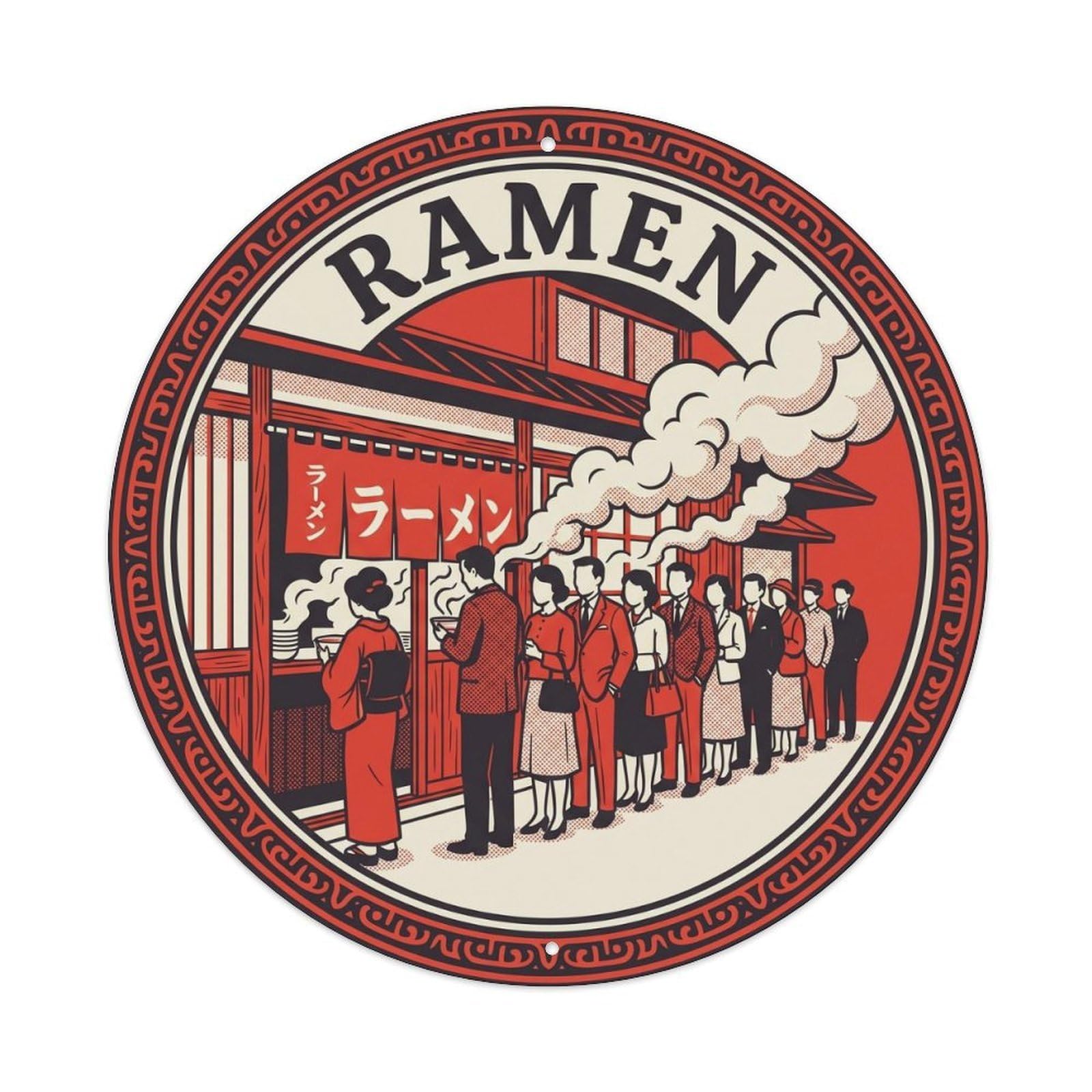 Olyhtr 8X8inch Classic Style Ramen Shop Queue Waiting Customers Noodle Metal Tin Sign