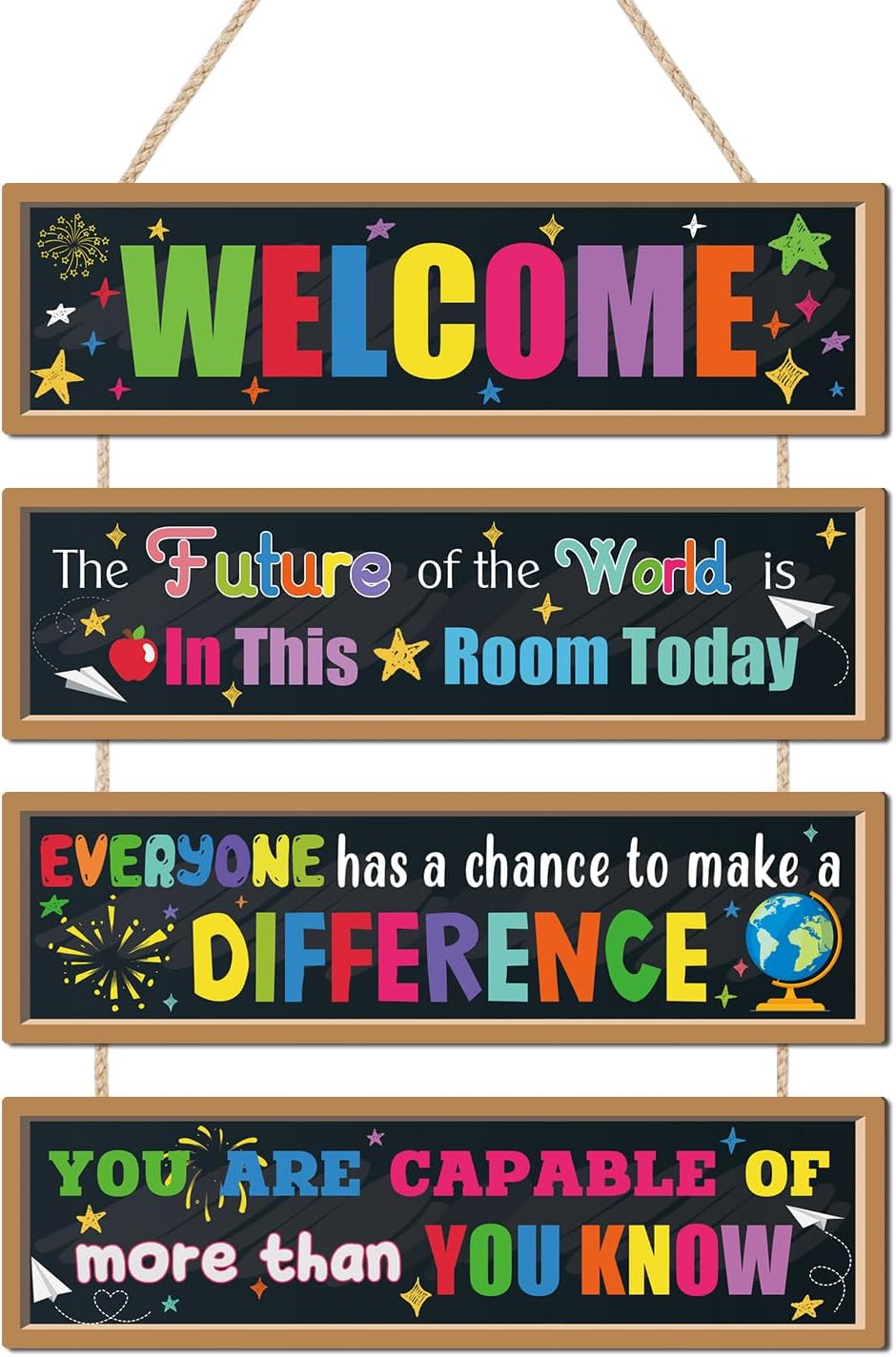TOARTi 4Pcs Welcome to Classroom Wooden Door Sign,Motivational Saying Wood Hanging,Colorful Classroom Wall Hanging,Inspirational Educational Quote Hanger for Elementary Middle School