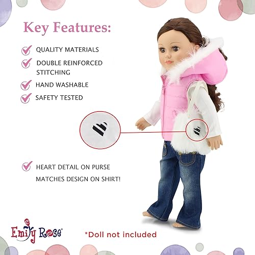 Miniatura 7 de Emily Rose Juego de regalo de chaleco acolchado rosa de 18 pulgadas | 4 piezas de 18 pulgadas de jeans de muñeca de 18 pulgadas, traje casual de