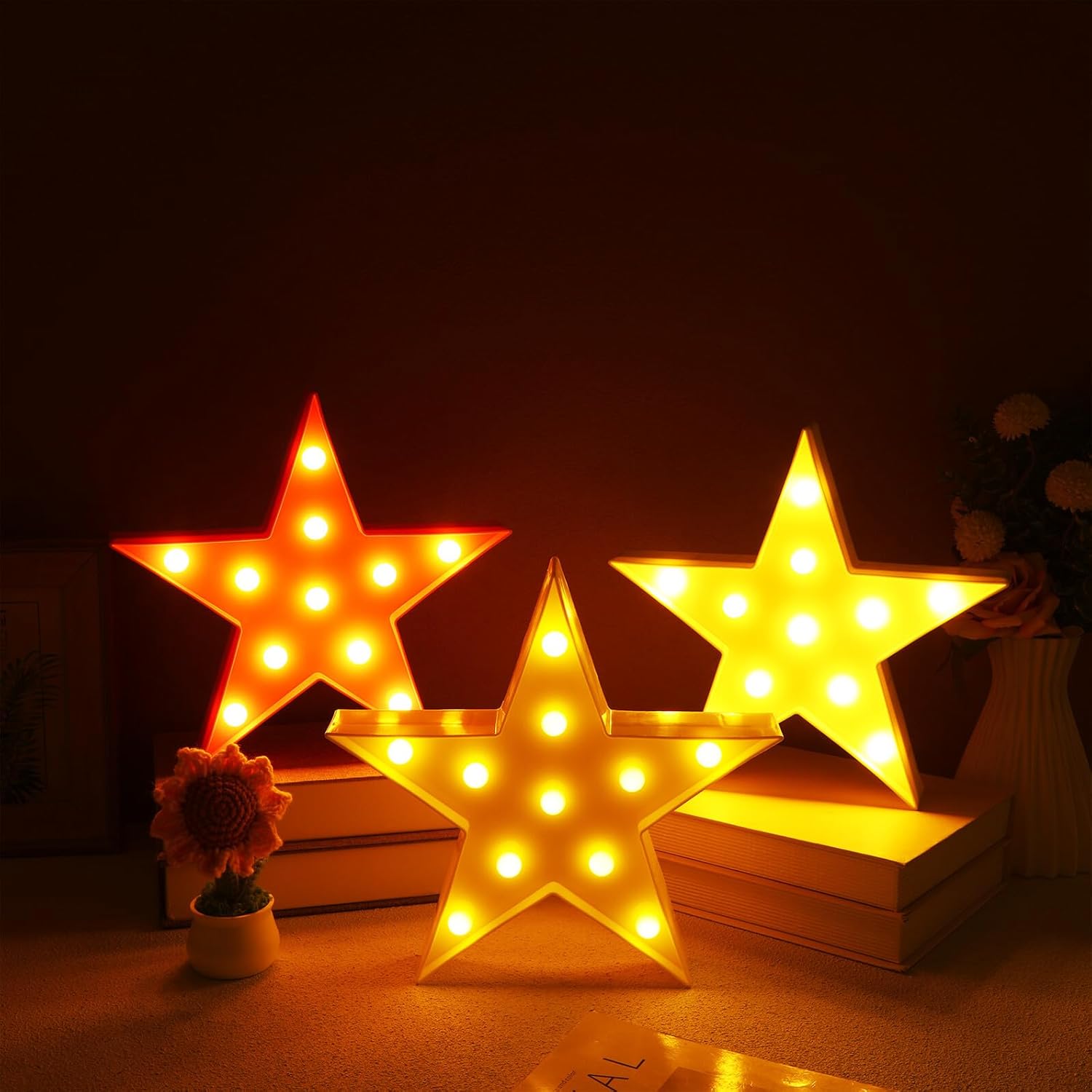 3 Pcs Star-shaped LED Marquee Lights Battery Operated Indoor Garland Lights for Party Room Decor Relaxing Centerpiece