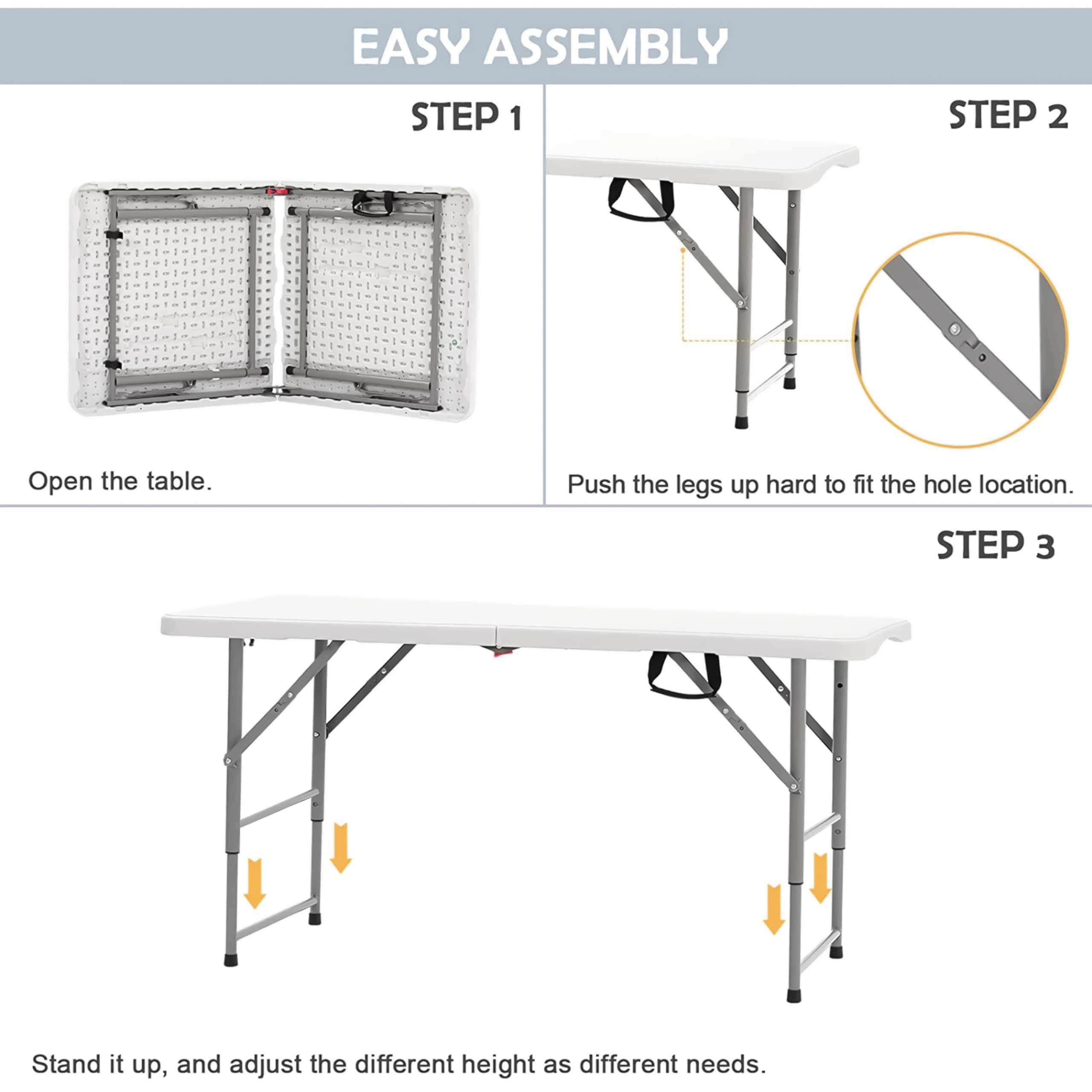 Livzing 4 Ft Length|Height Adjustable Plastic Folding Picnic Table with Metal Frame|Sturdy Portable 100kg Load Capacity|Foldable Patio Table|Travel Friendly Picnic Table|Garden Camping Table (HDPE) 1