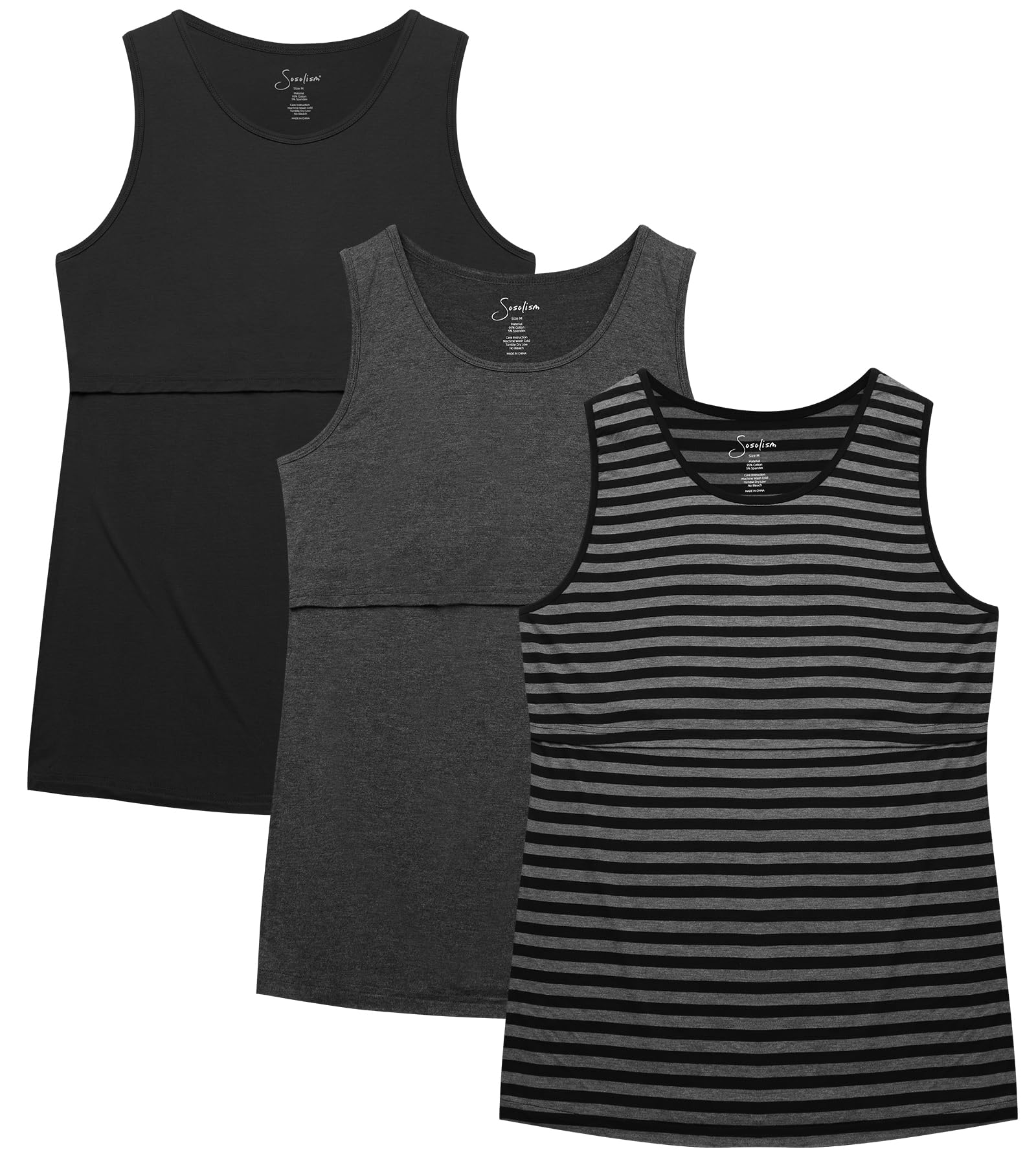 Sosolism 3er-Pack Stilltop Damen Dehnbar Stillshirt Sommer Still Oberteil Ärmellos