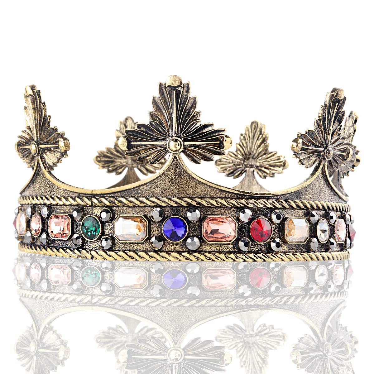 Barroco de los hombres del rey de aleación de gran corona de perlas de cristal real príncipe de las mujeres accesorios para el cabello para la fiesta de cumpleaños de Halloween de disfraces