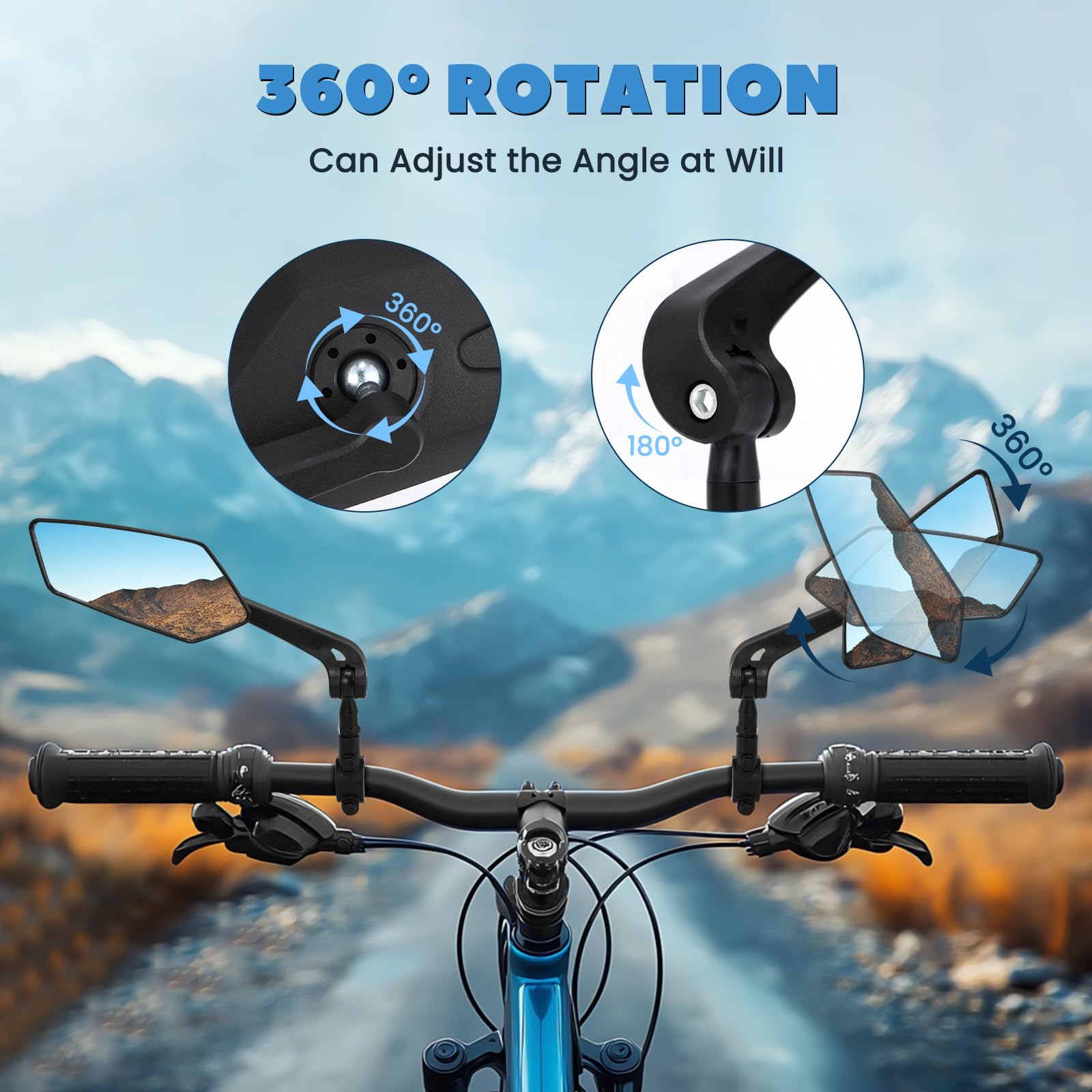 Bike Mirror 1 Pair HD Bicycle Mirrors for Handlebars, 360° Adjustable Rear View Mirrors for Ebike E Bike Dirt Bike Moped Bike MTB Mountain Bike Road Bike Motorcycle and Electric Scooter