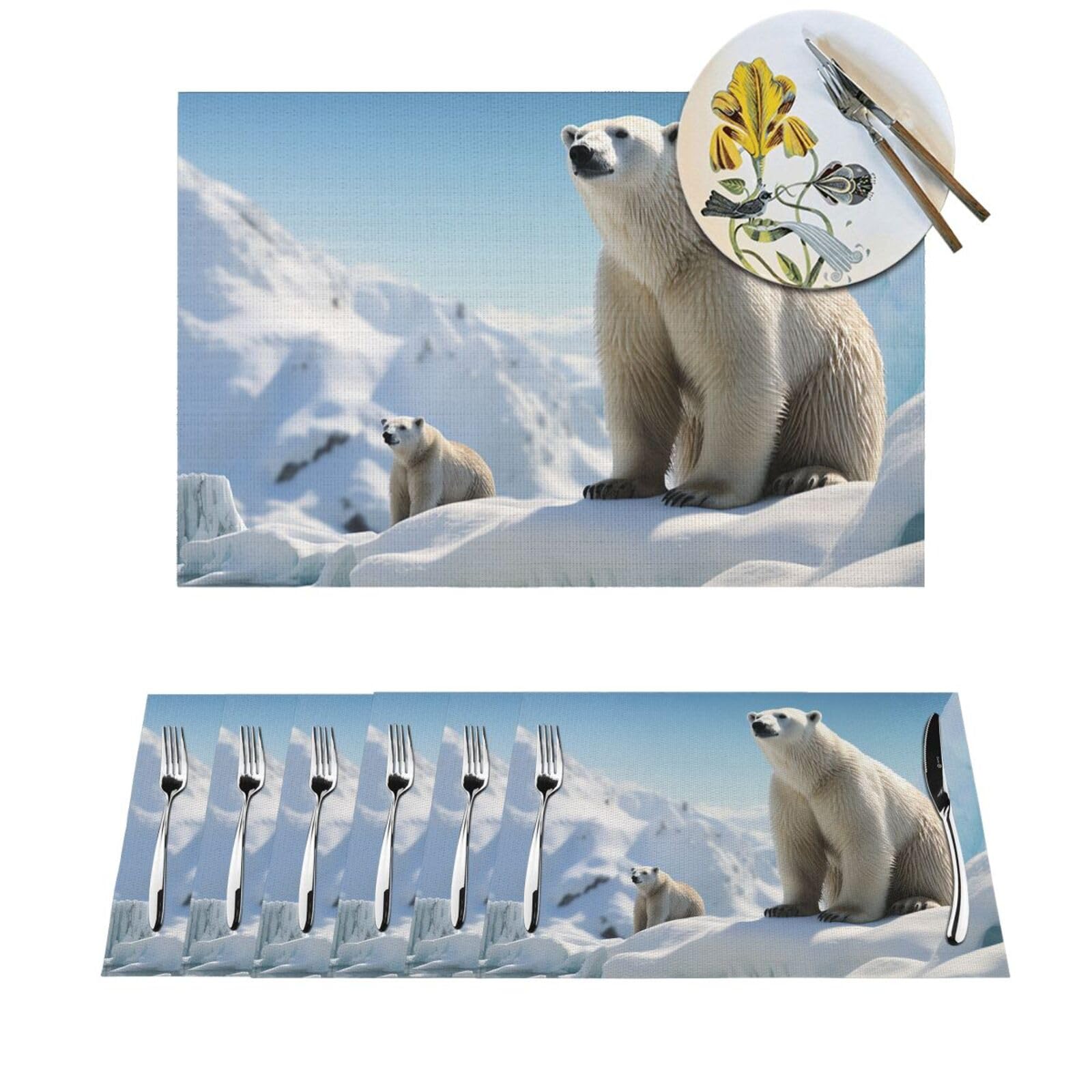 Sets de table résistants à la chaleur et antidérapants motif pingouins en PVC tissé x6