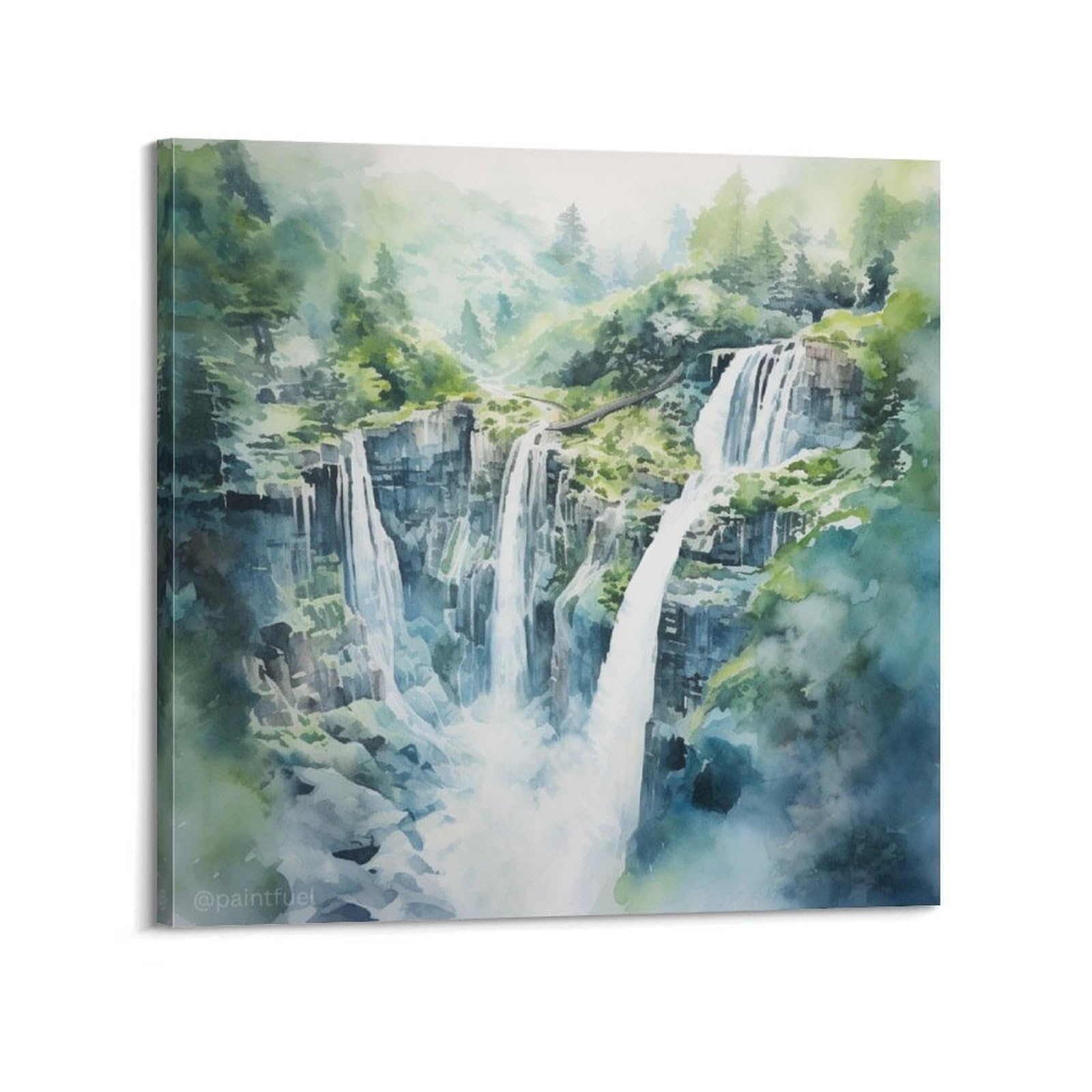 Poster cascade forêt indonésienne brume pour salon zen moderne