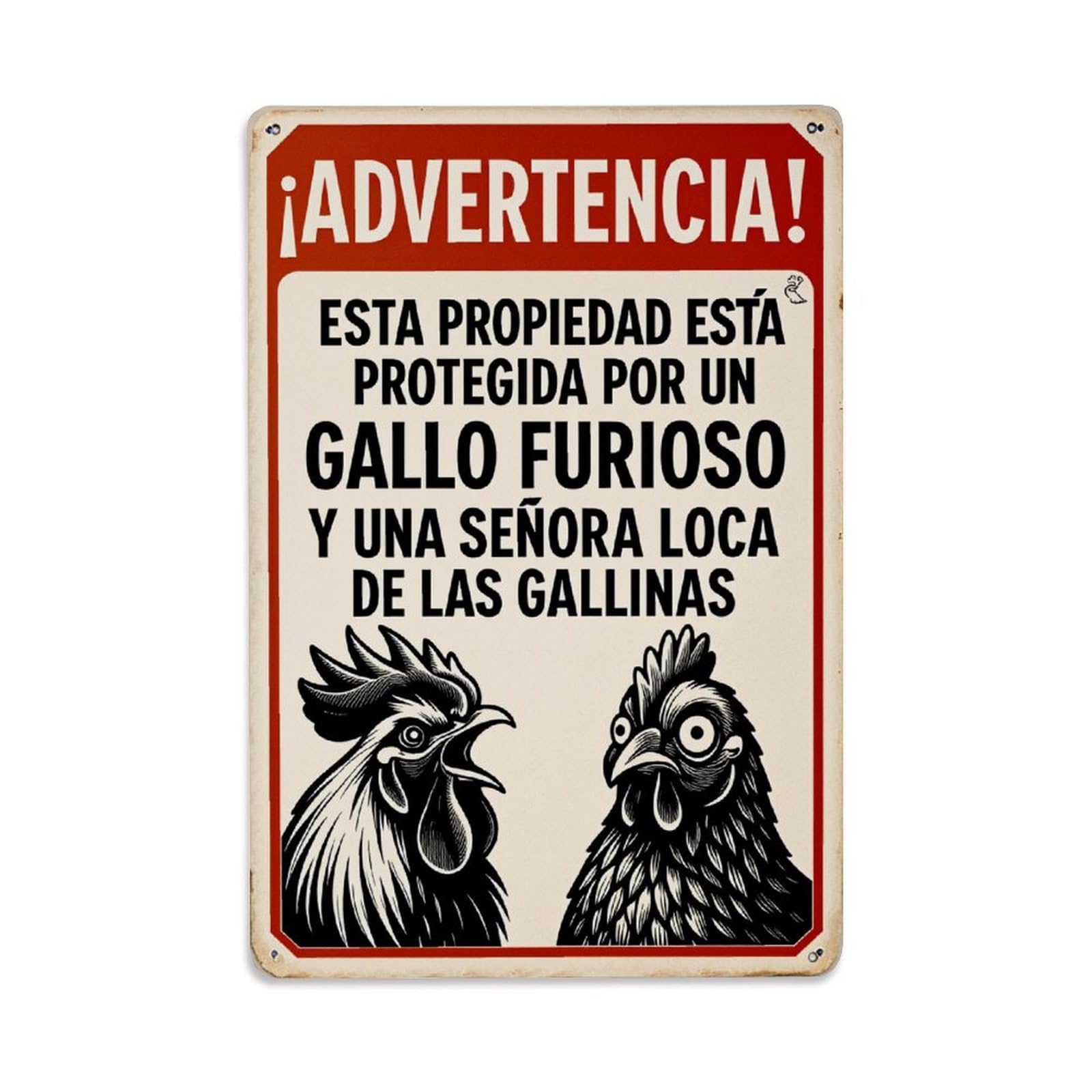 Lzwbntey Vintage Rooster And Hen Warning Sign Metal Tin Sign Retro Wall Decor For Home Bar Garage Cafe, Indoor & Outdoor Decorative Metal Poster, 8X12 Inch