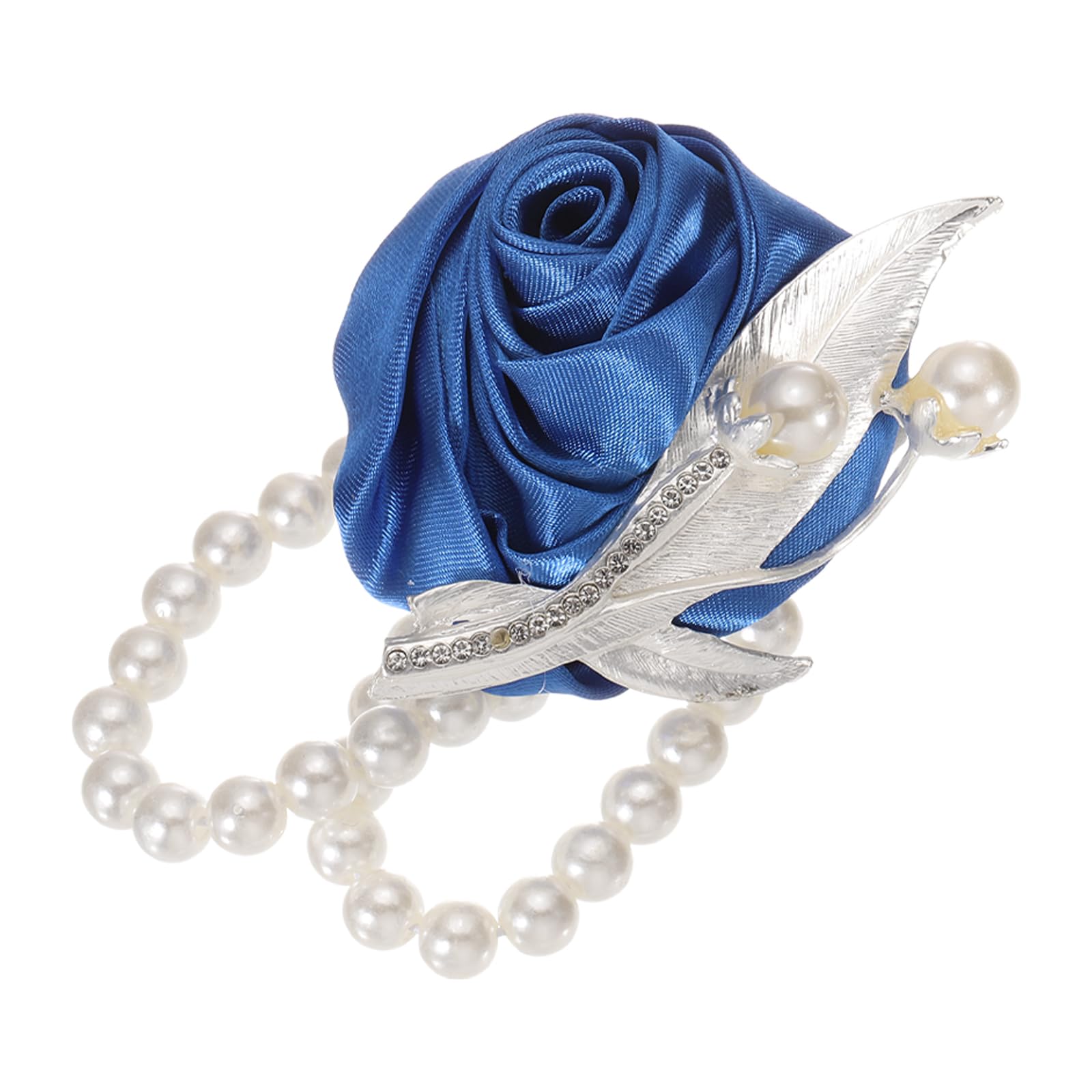sourcing map Wrist Corsage Artificial Flower with Faux Pearl Bracelets Rose Wrist Bride Groom Decorative for Wedding Ceremony Prom Party Anniversary, 2.4 x 2.8 Inch Blue