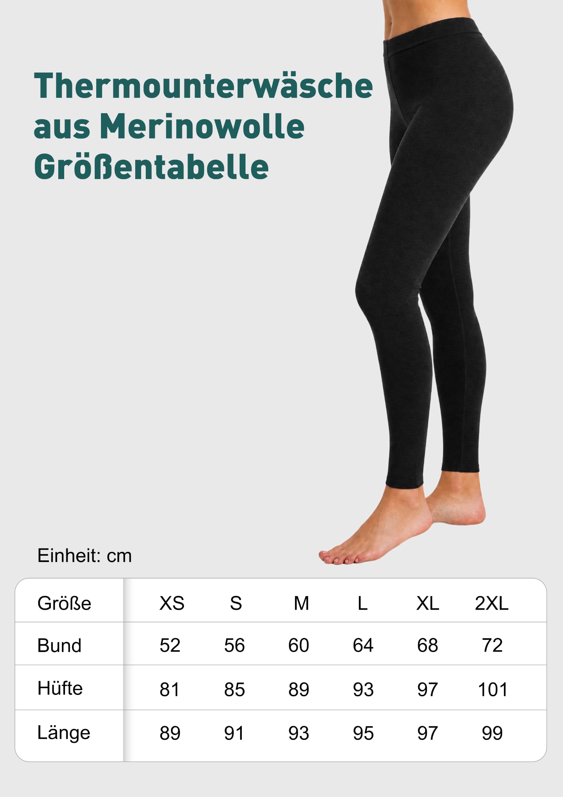 Merino Blend Leggings Damen Thermo Unterwäsche Lange Unterhose