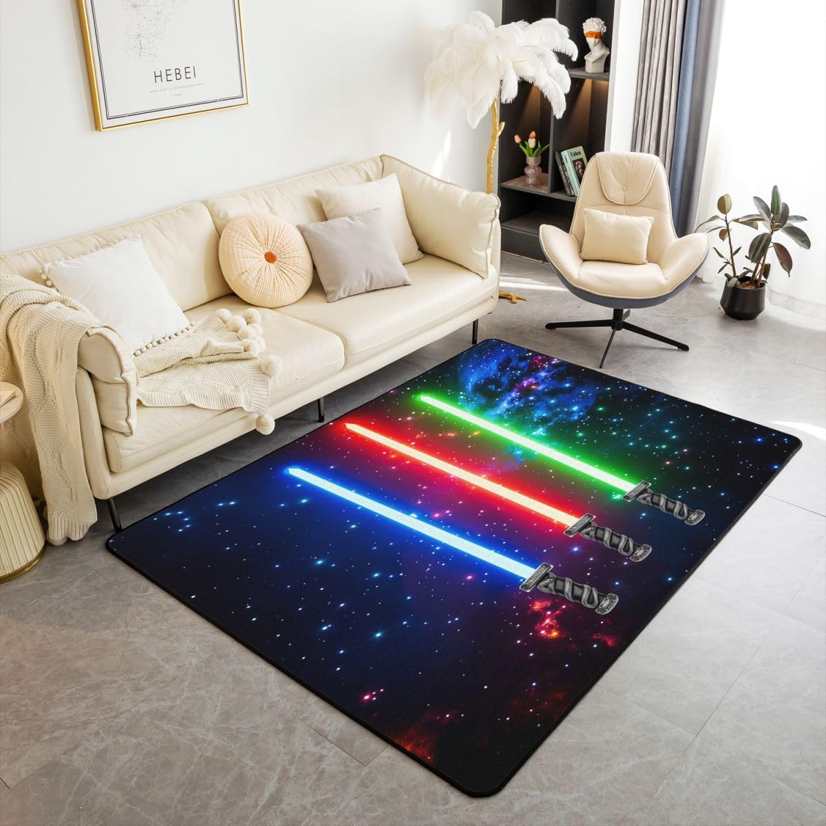 Feelyou Lightsaber Living Room Rugs Red Blue Green Area Rug for Kids Boys Girls Teens Room Decor Galaxy Decorative Carpet Decorative Rug Set 5x7 Outer Space Indoor Floor Mat
