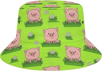 Unisex Bucket Hat Cute Pig Grass Flower Fisherman Sun Hat with UV Protection, Packable Outdoor Travel Beach Cap for Hiking
