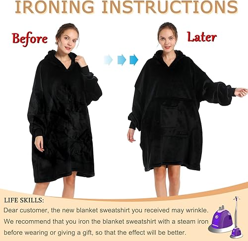 Miniatura 4 de REDESS Sudadera con capucha, manta de sherpa de gran tamaño con mangas y bolsillo gigante, acogedora sudadera con capucha para adultos y niños