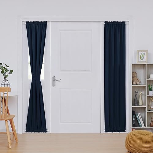 Miniatura 119 de Deconovo Cortina opaca de Navidad para puertas de vidrio y luces laterales, panel de privacidad con aislamiento térmico con doble bolsillo para