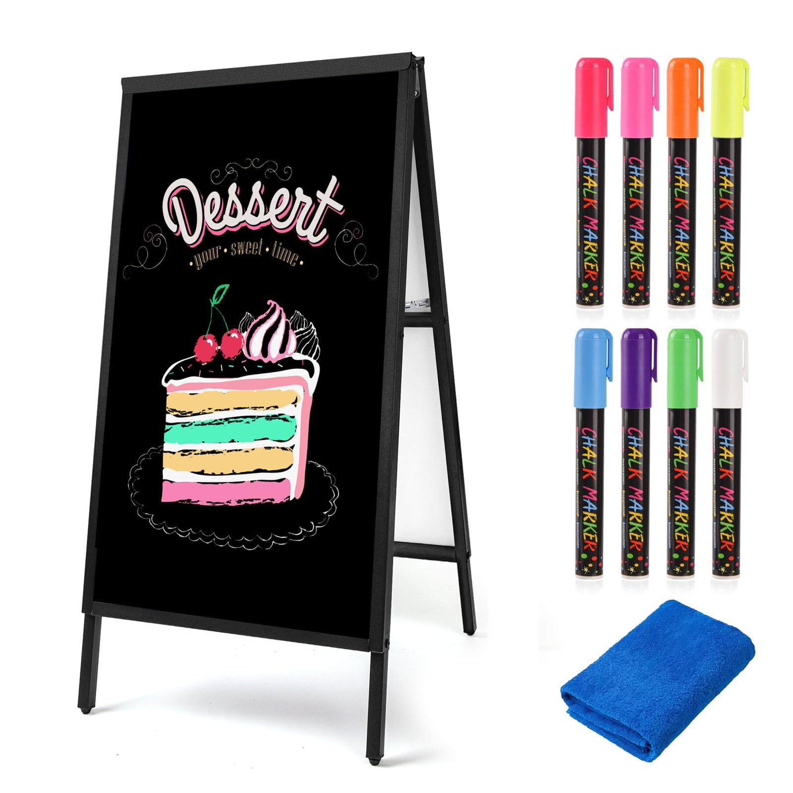 USCNC 40" x 20" Inch A Frame Chalkboard Sign Double-Sided Folding Sandwich Board Heavy Duty Slide-in Sidewalk Signboard for Outdoor Street Advertising Poster