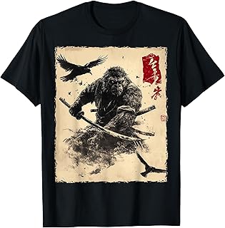 Bigfoot Sasquatch Samurai Graphic Japanese Warrior Anime T-Shirt