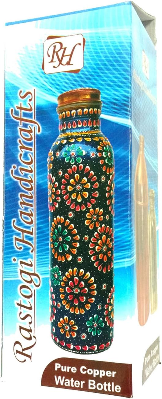Rastogi Handicrafts Pure Copper Bottle 950 Ml Joint Less Leak Proof Linning antique looking