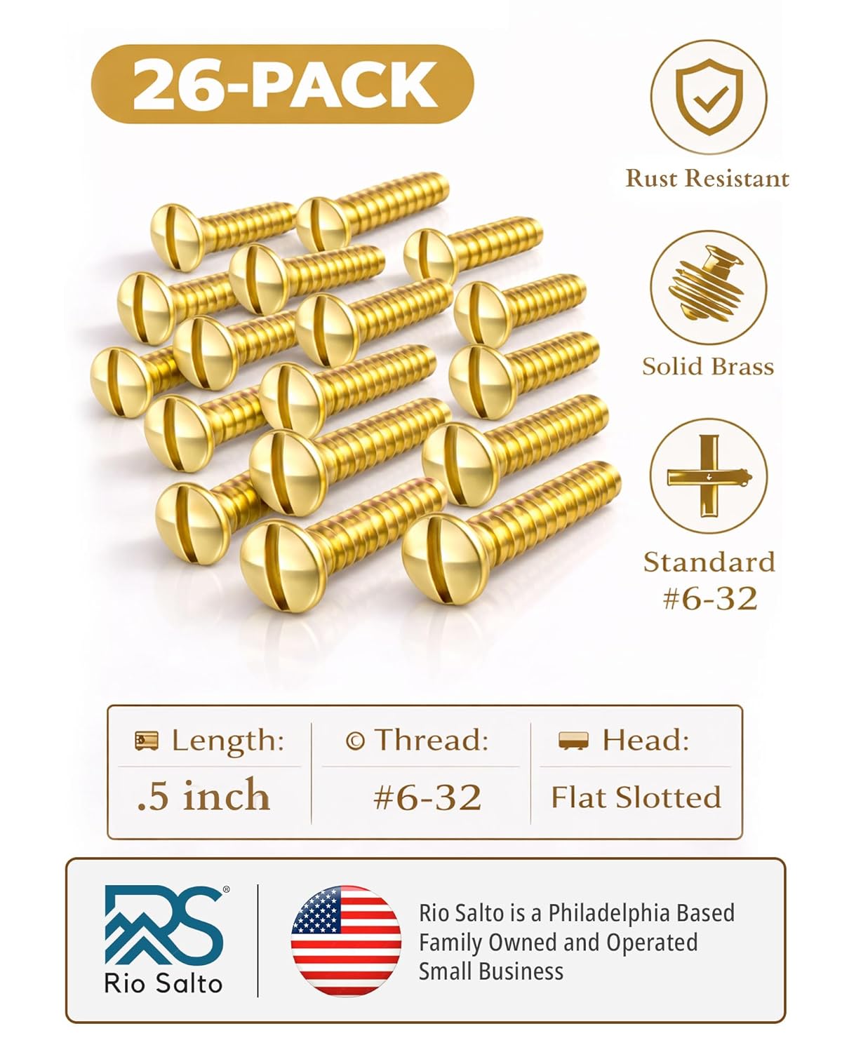 Rio Salto Wall Plate Screws Gold Large Replacement Light Switch Cover Screws Outlet Cover Screws Duplex Toggle Switch Plate Screws 26 Pack Metal (26, Gold, Large - Use for Duplex and Toggle)