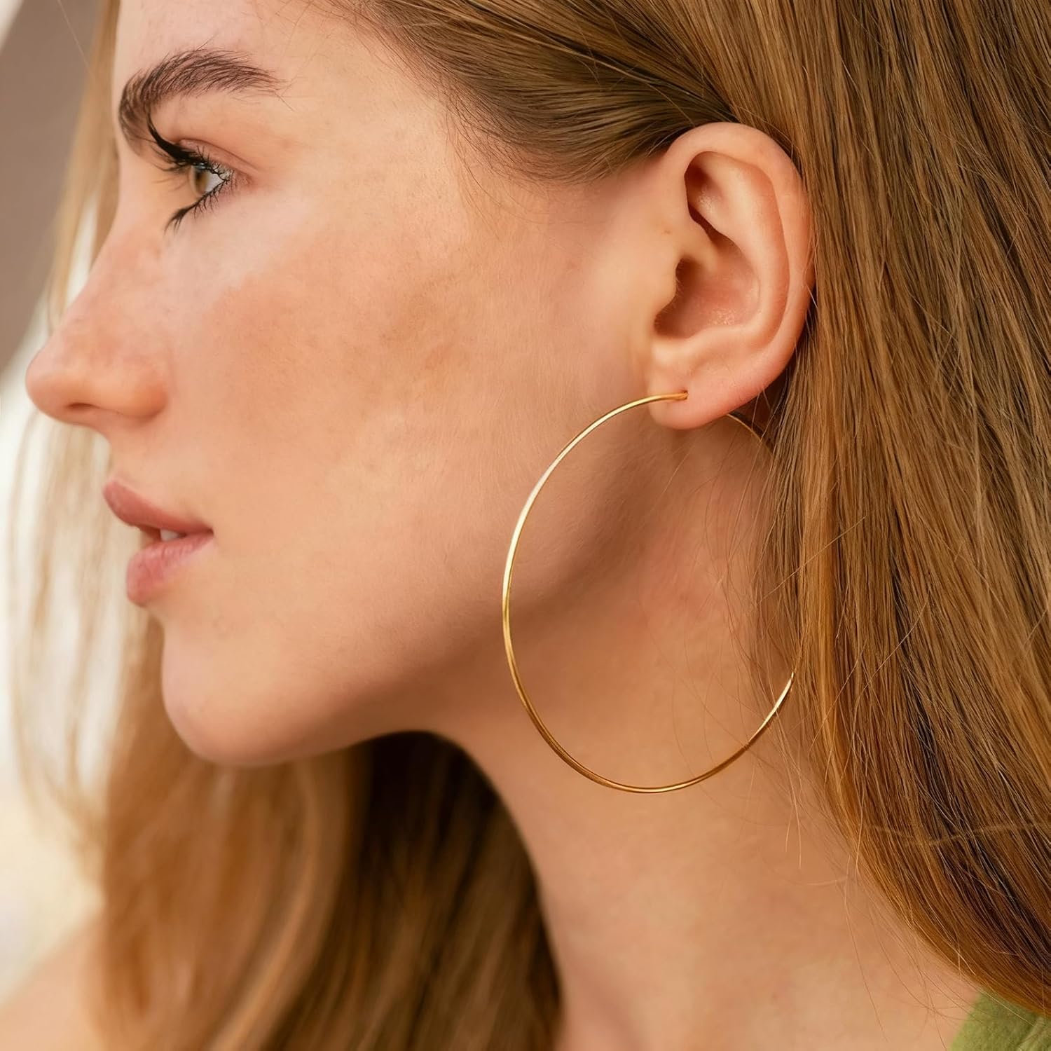 Thin Gold Hoop Earrings for Women, 70mm Large Thin Hoop Earrings, Lightweight Big Gold Hoop Earrings for Women Jewelry Gifts - Image 4