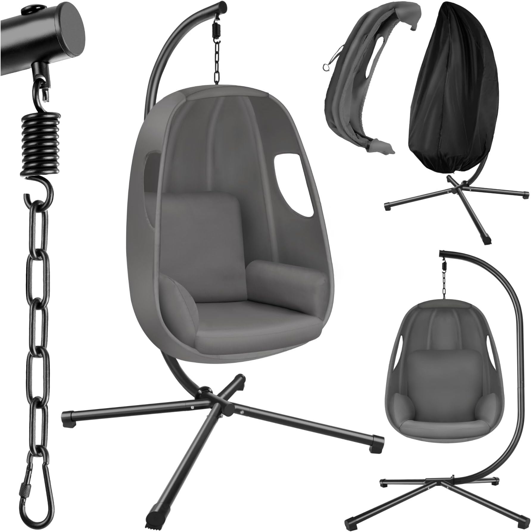 CASARIA® Hängesessel mit Gestell Kissen 2 Taschen 150kg Belastbar