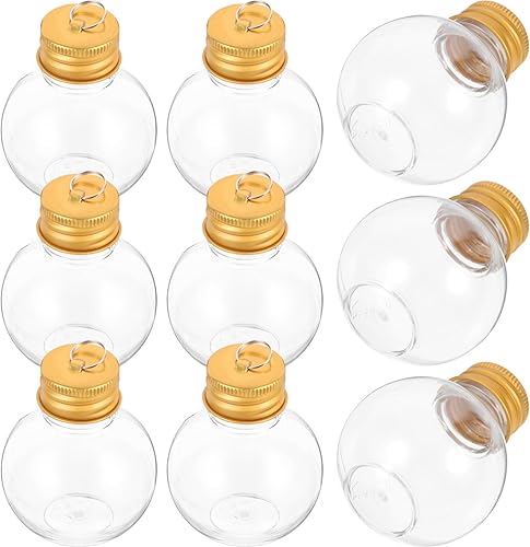 Miniatura 7 de Unomor 10 bolas de alcohol de Navidad para árbol de Navidad, adorno colgante de plástico transparente rellenable, bola colgante con tapa de rosca