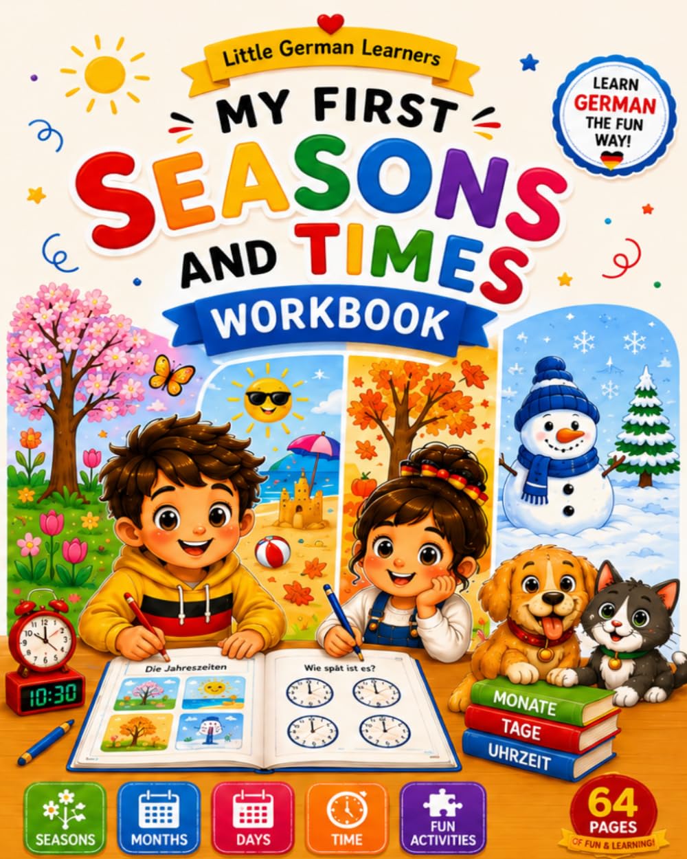 Little German Learners: My First Seasons and Time Workbook: Learn German Through Seasons, Months, Days, Weather, Calendars, and Time with Fun Activities for Kids Ages 4–8