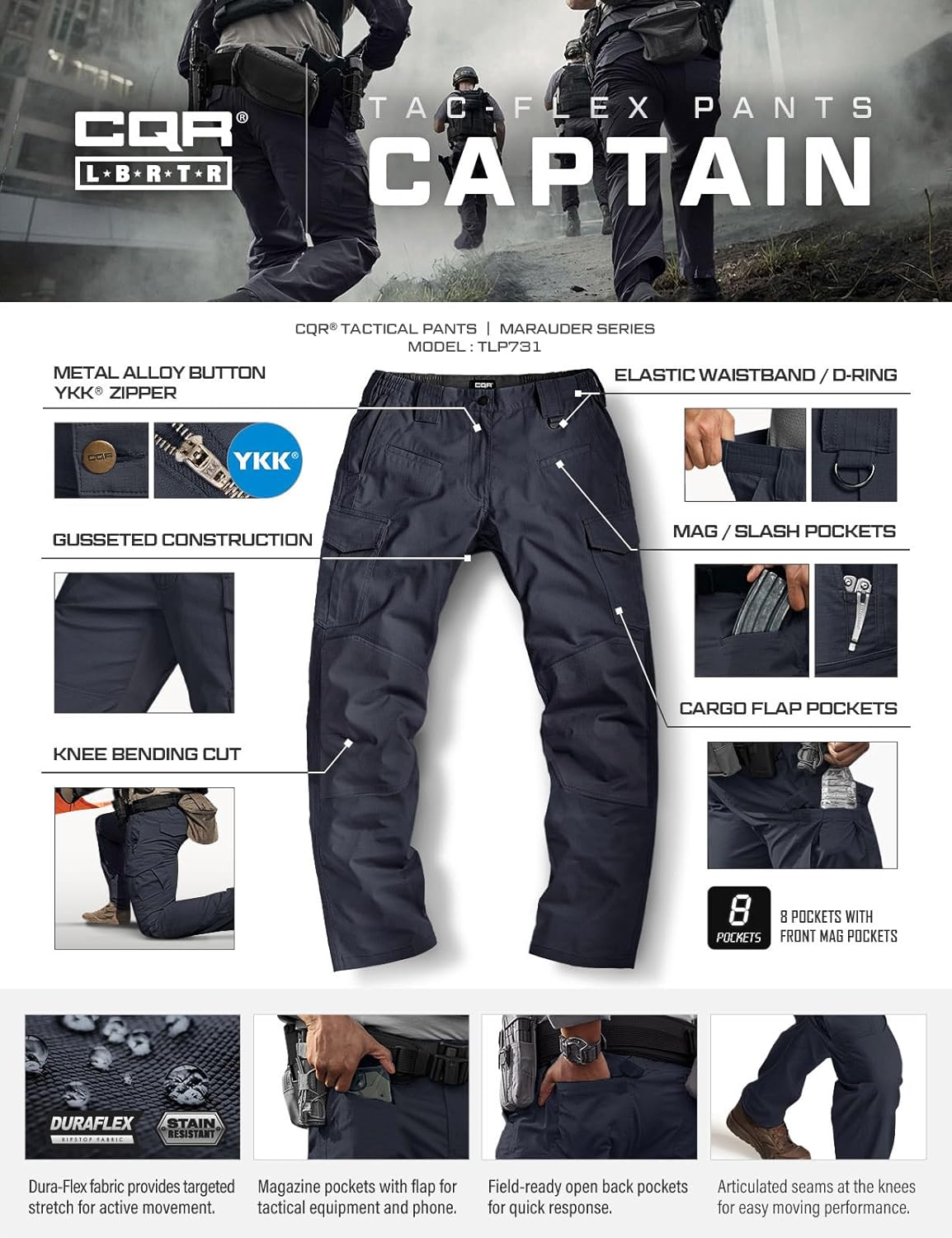 CQR Men's Flex Ripstop Tactical Pants, Water Resistant Stretch Cargo Pants, Lightweight EDC Hiking Work Pants - Image 9