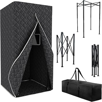 معدات استوديو Vocal Booth القابلة للطي المحمولة للمغذيات الخالية من الصدى الجاف في المنزل وعلى الطريق - سهلة التجميع وحقيبة السفر متضمنة Plus ، أسود