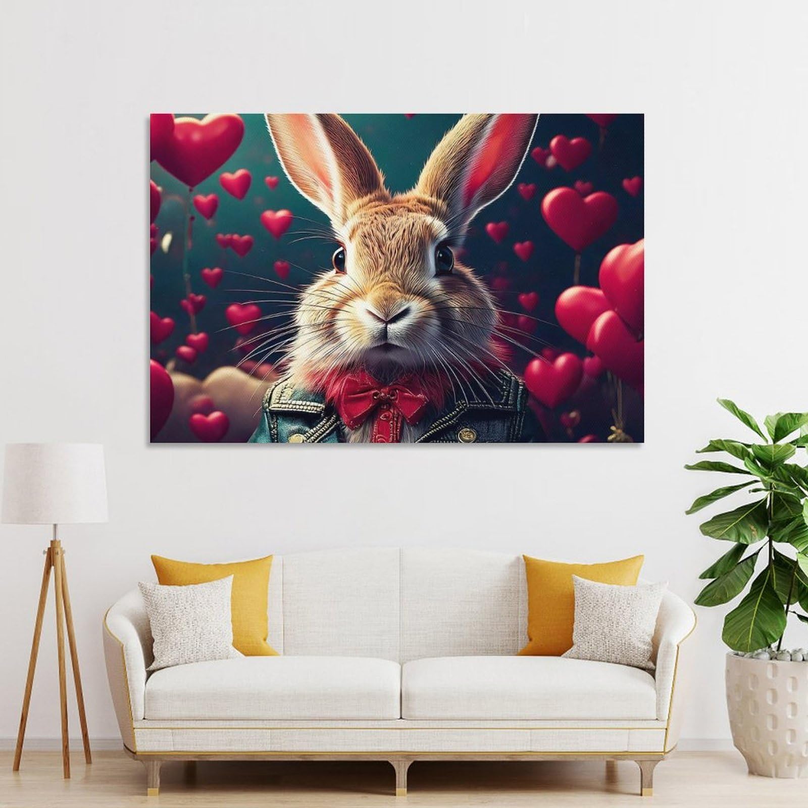 Junmoney Hanging Wall Art Bunny in Love, 24x36inch(60x90cm), for Sofa Walls, Lounge Or Home Corners, Canvas Styling for A Polished Room Look