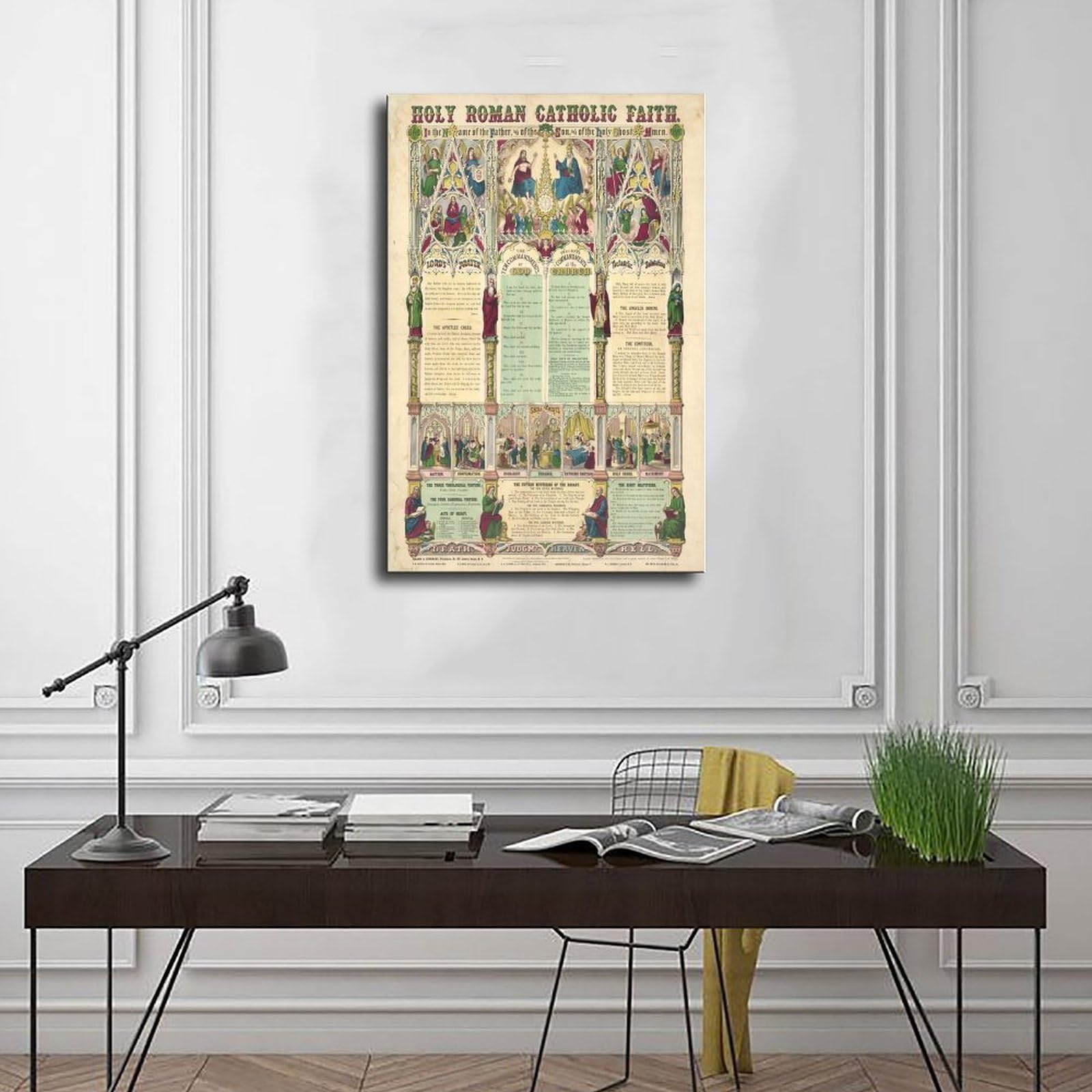 WCYB Póster de versículos bíblicos espirituales de la Santa Fe Católica Romana de 1870, impresiones en lienzo, pinturas decorativas para pared, marco para colgar, 40,6 cm de largo x 61 cm de ancho
