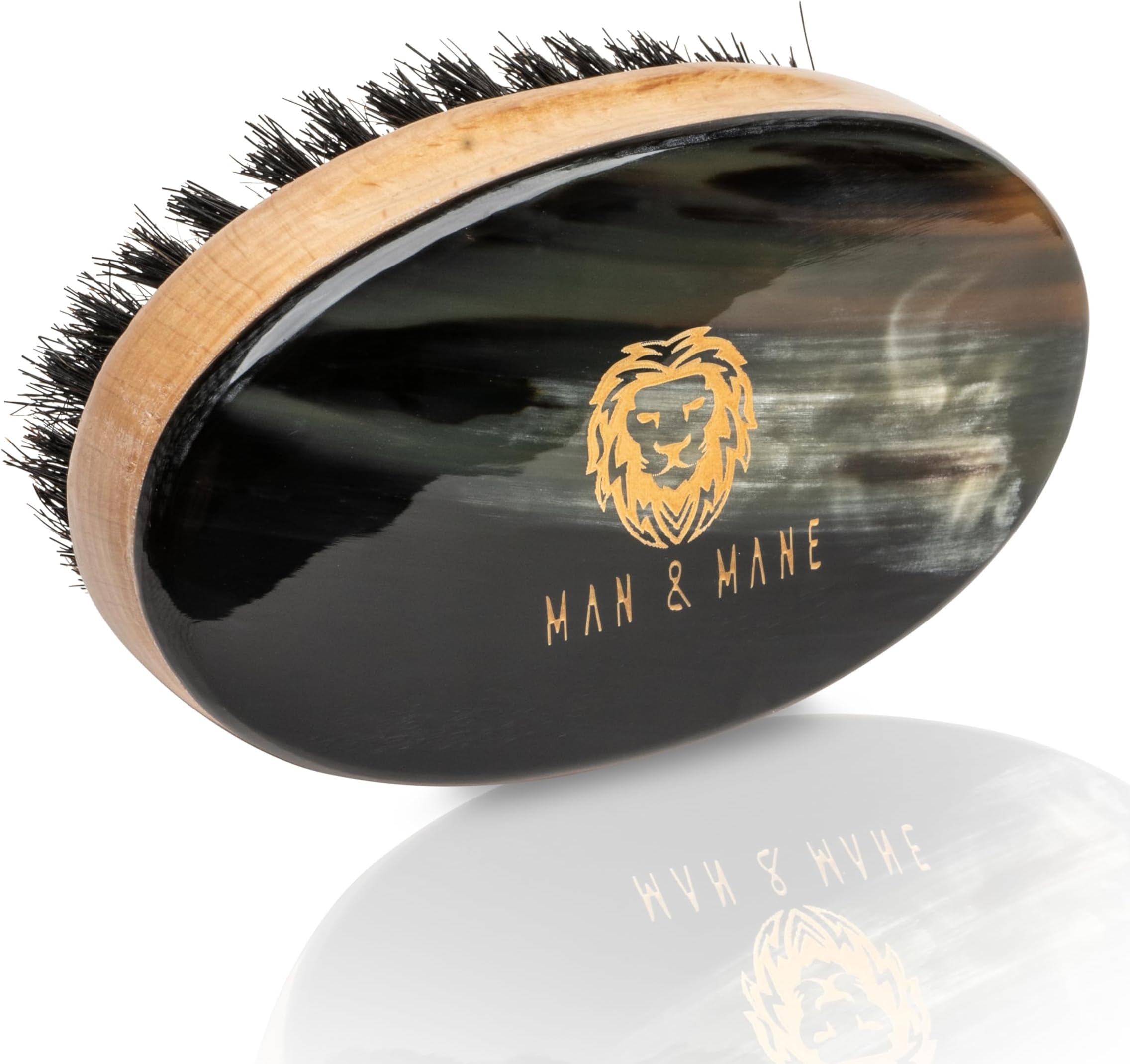 Premium Handmade Oxhorn & Beechwood Military Style Medium Stiff Natural Boar Bristle Men’s Hair Brush for Facial Hair & Beard Care