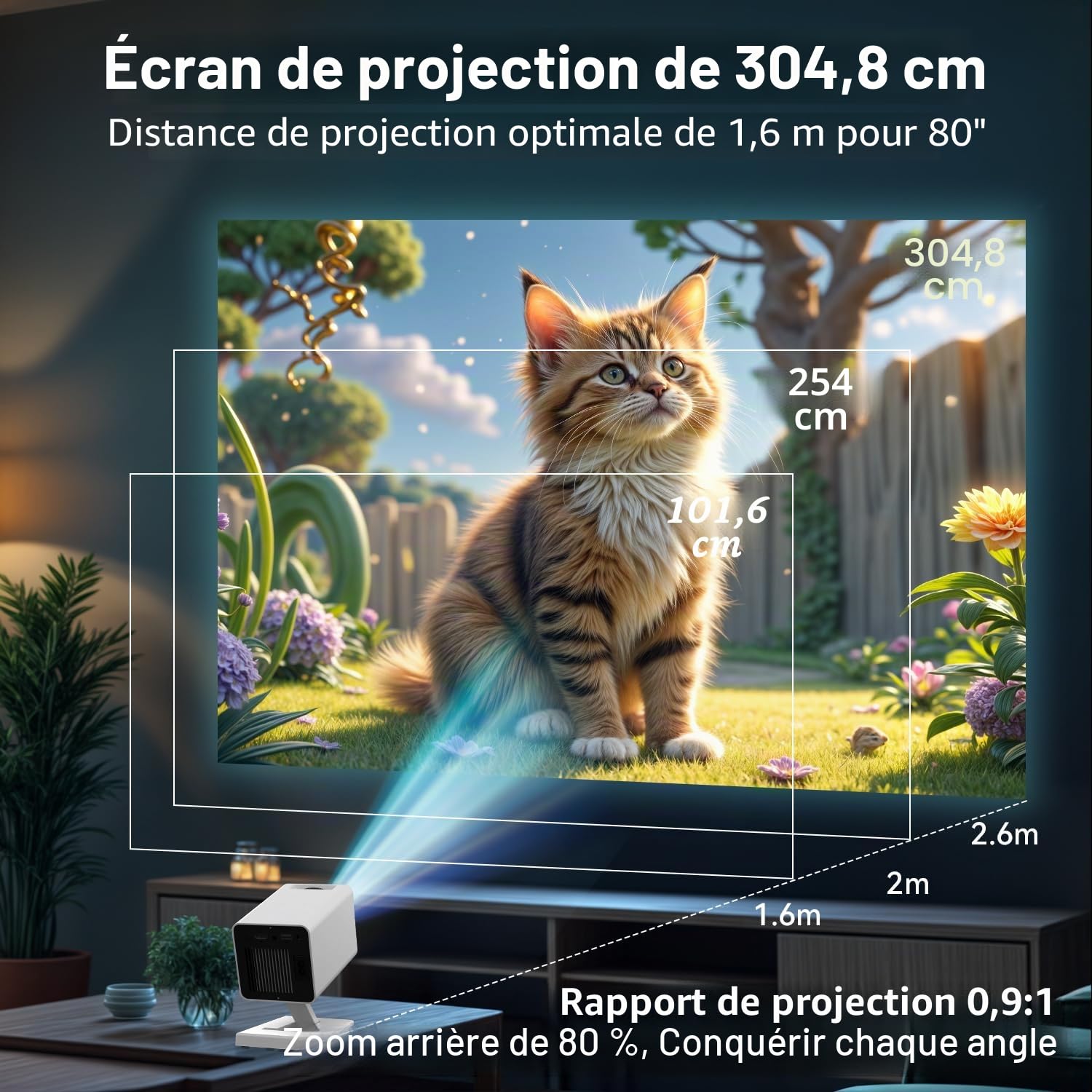 Projecteur 4K Android 11 Portable 5G WiFi BT 5.4 Full HD 1080P 120 Pouces Correction Trapézoïdale HDMI USB Blanc