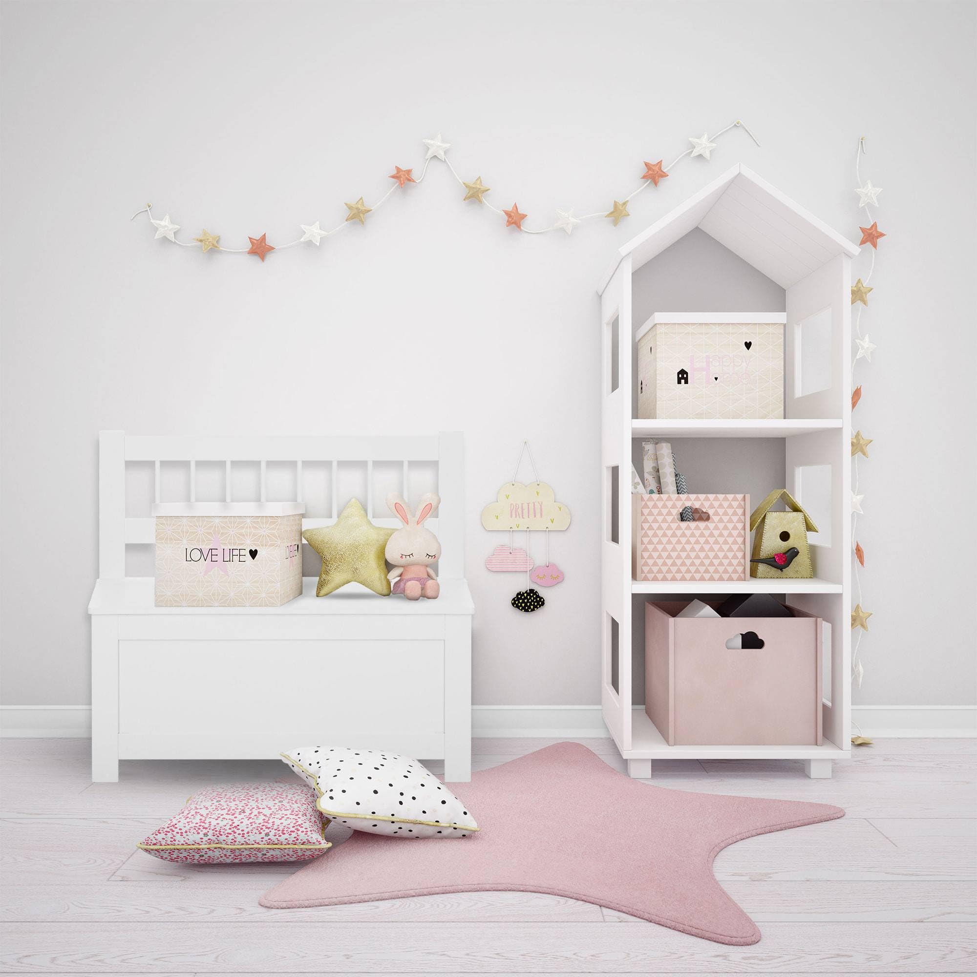 Banco de almacenamiento arcón infantil de madera blanco - 74,5x34x64cm