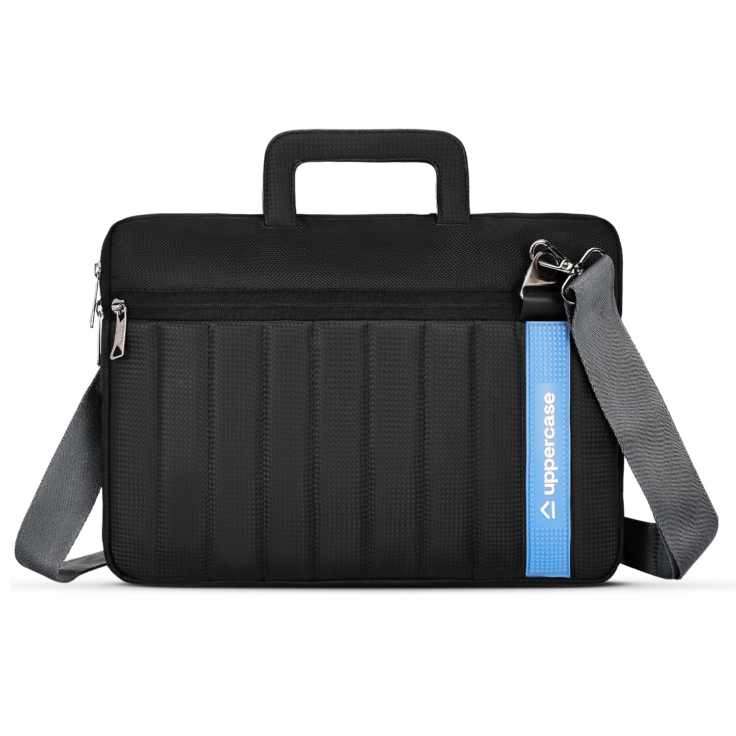 uppercase Stride 16 Inch Laptop Sleeve, Multi-Textured Quilted Design, Padded Compartment, Trolley Sleeve, Slide-In Handle & Detachable Shoulder Strap, Ideal for Men & Women | Office & Travel - Black