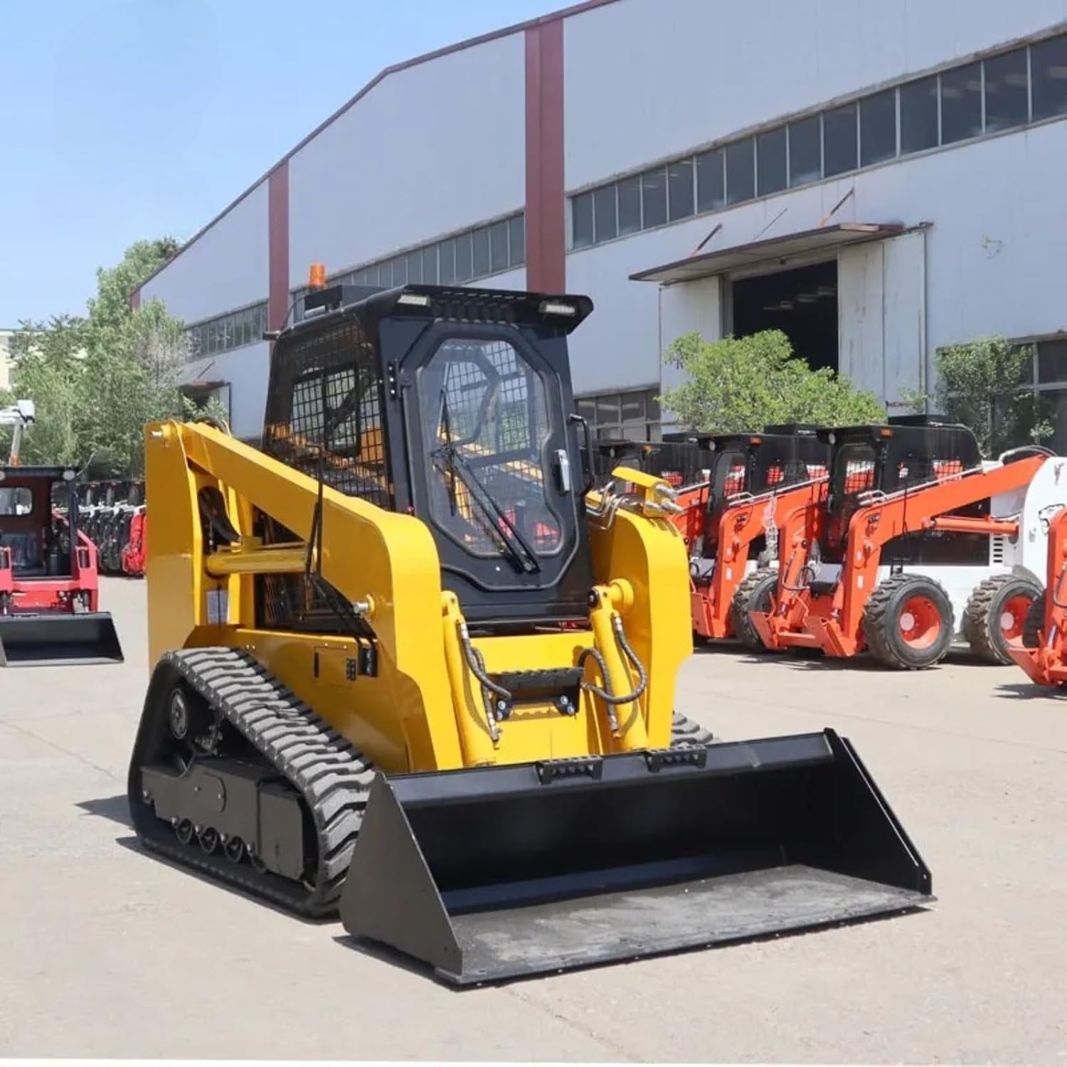 Mini Skid Steer Wheeled Loader - Compact Tracked Skid Steer Machine with Enclosed Cab Front Loader Hydraulic Grapple Bucket Attachments Sliding Loaders for Farm & Construction