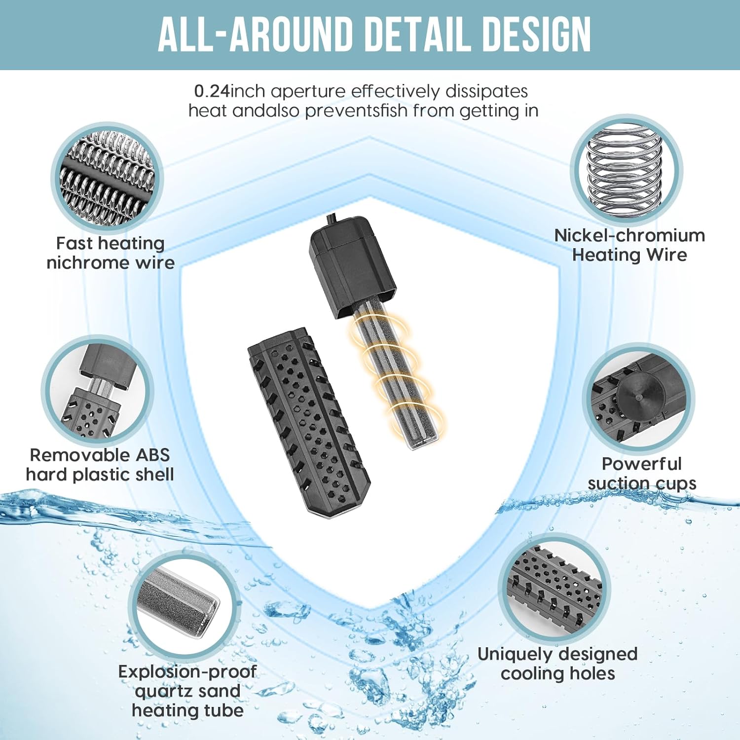 Aquarium Heater 200W, Fish Tank Heater with High-Temperature Protection and Turtle Tank Heater with Automatic Power-Off When Leaving Seawater or Freshwater.