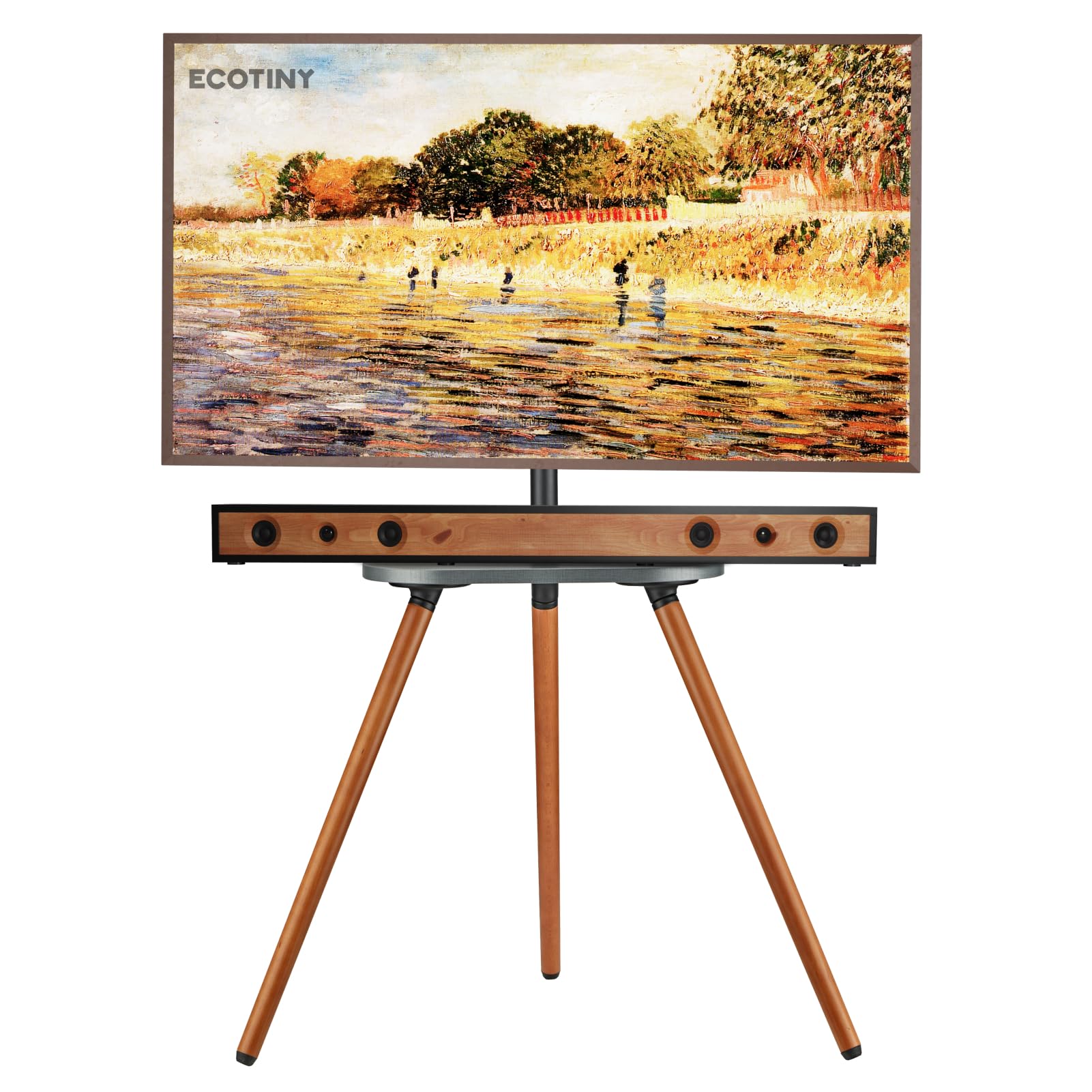 TV staffelei für 43 bis 65 Zoll LCD LED OLED Bildschirm bis zu 35 kg, höhenverstellbar und schwenkbar, tragbarer TV-Ständer Holz mit Holztablett,max VESA 400x400mm, Schwarzes Walnussholz