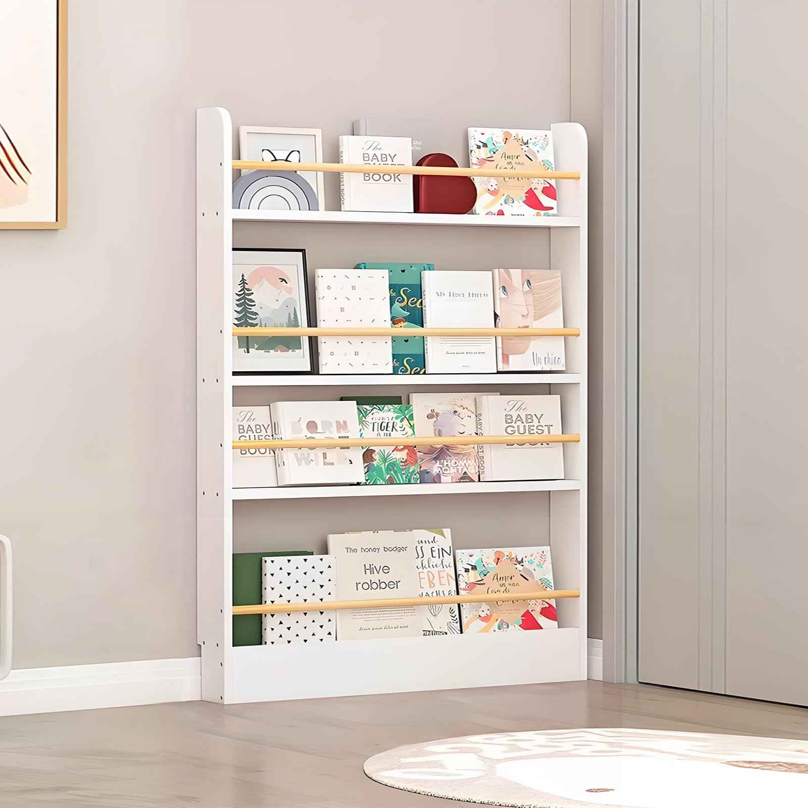 Tazyee Bookshelf, Tall Narrow Book Shelf, Behind Door 3-6 Tier Wall Bookcase for Bedroom, Living Room, Office, Space Saving Organizer for Kids’ Toys and Books White 4-shelf/47.2" x 3.9" x 47.2"