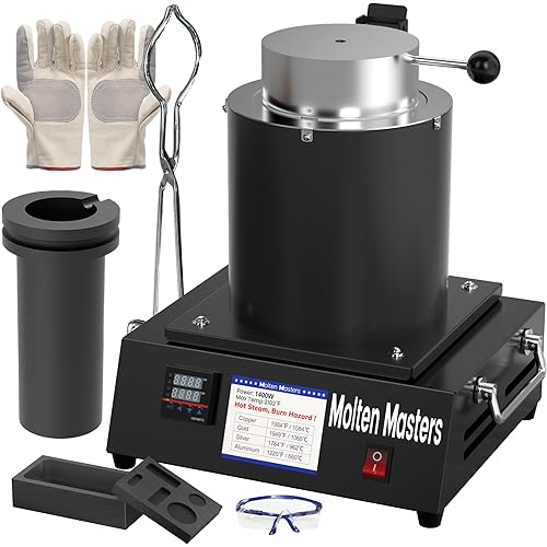 MMasters Complete 3KG Electric Melting Furnace Kit – Smelting Set with Graphite Crucible, Ingot Mold, Tongs, Gloves & Goggles – Ideal for Gold, Silver, Copper, Aluminum Refining