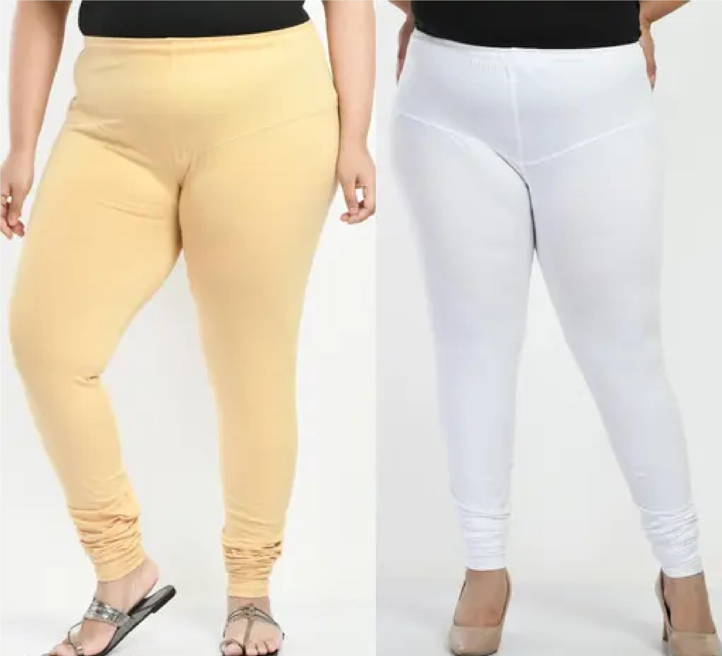 Womens Oversize Leggings Full Length-Pack of 2-White,Skin-picture-36
