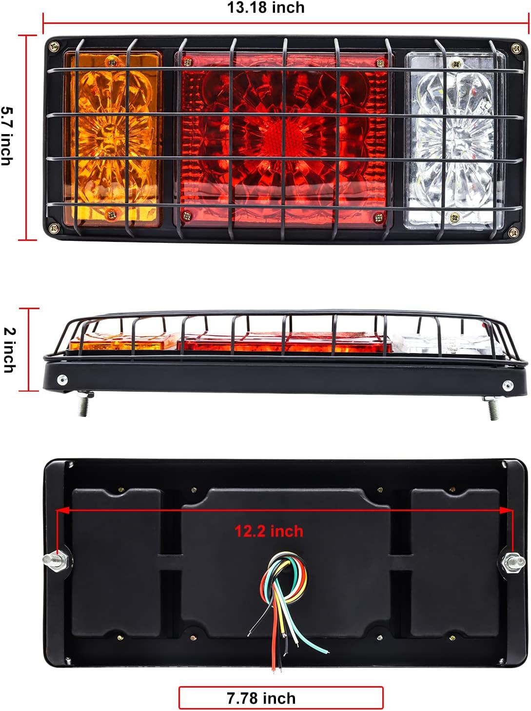 Biqing LED Trailer Tail Lights,32 LED Truck Rear Light Trailer Lights with Reverse Running Light Turn Signal Brake Light 24V with Iron Net for Truck Boat Trailer UTV UTE RV Camper Pickup,2pcs