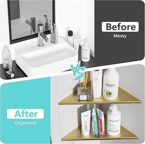Miniatura 6 de Qeke Paquete de 2 estantes esquineros de baño, estante de ducha empotrado de 12 pulgadas, estante de acero inoxidable SUS304 triangular, sin