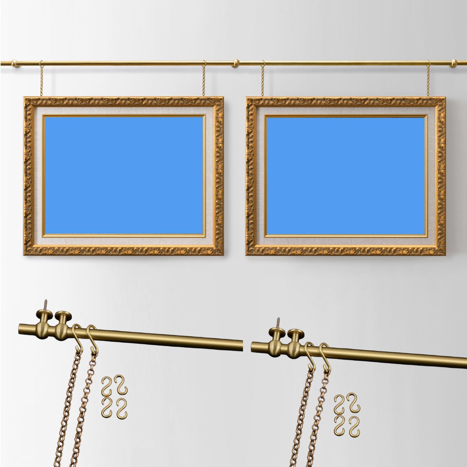 Colgador Cuadros Paquete de 2 Sistema de Riel para Colgar Cuadros de Latón, Kit para Colgar Cuadros con Marco de Galería(5.9ft/1.8m)