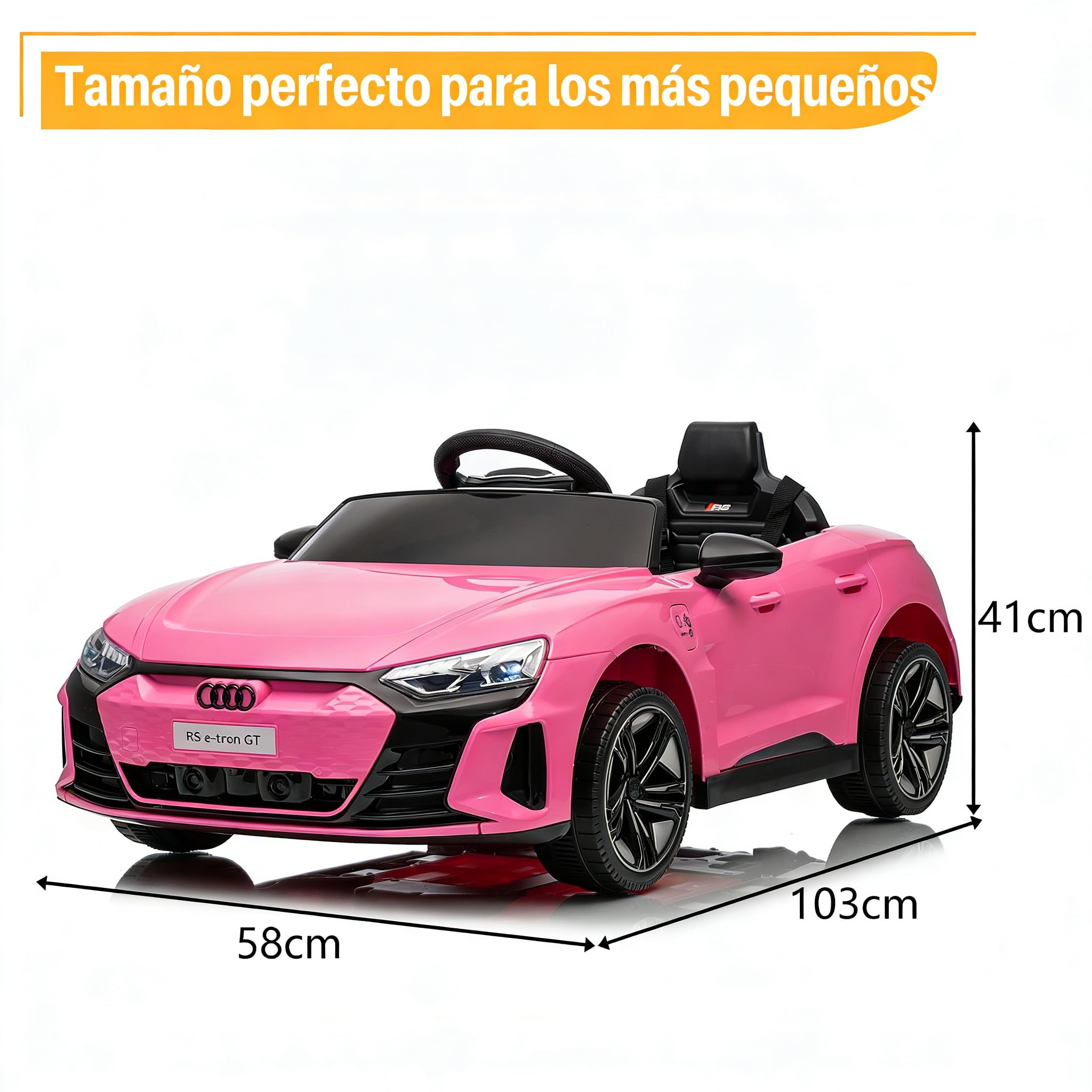 LALAHO Coche Eléctrico para Niños Audi RS E-Tron 12V con Doble Motor, 3-5 km/h Auto Eléctrico para Niños de 3 a 5 Años, MP3, Mando a Distancia (Rosa) — view 2