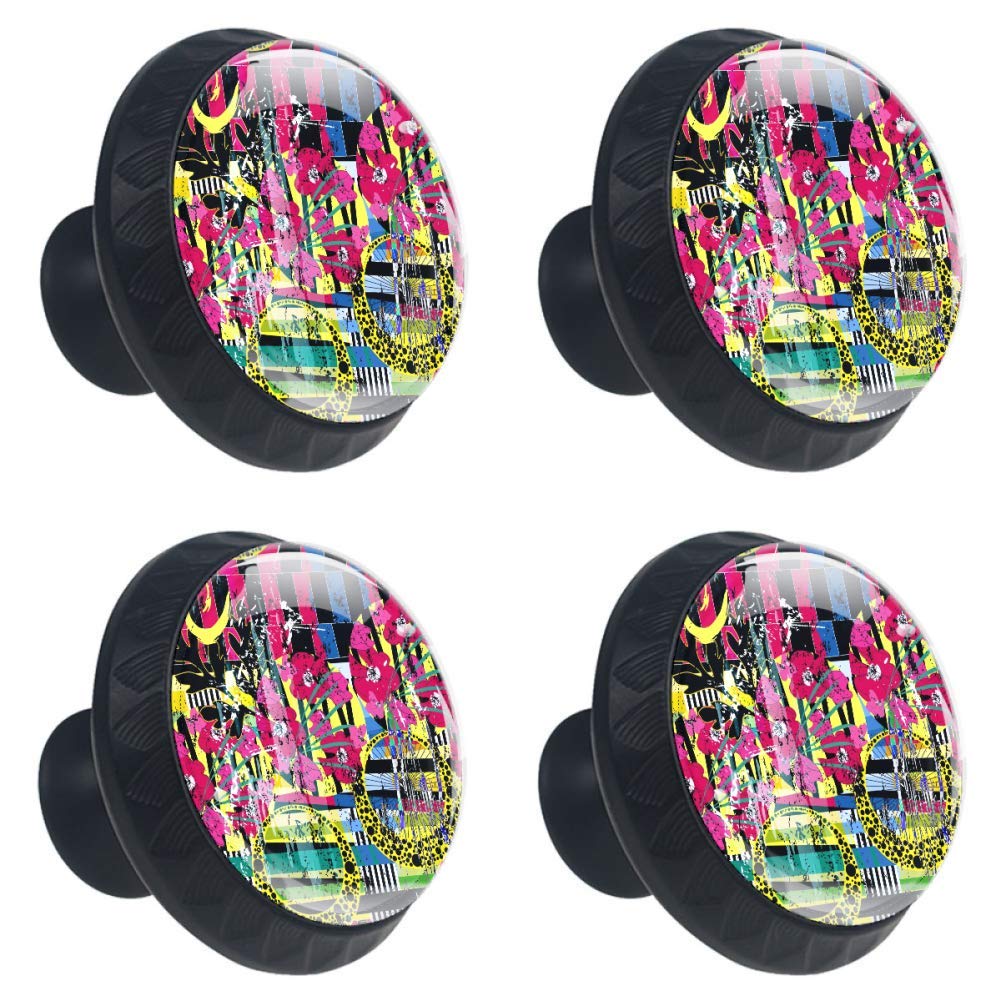 Abstract Print Cabinet Door Knobs Handles Pulls Cupboard Handles Drawer Wardrobe 4pcs