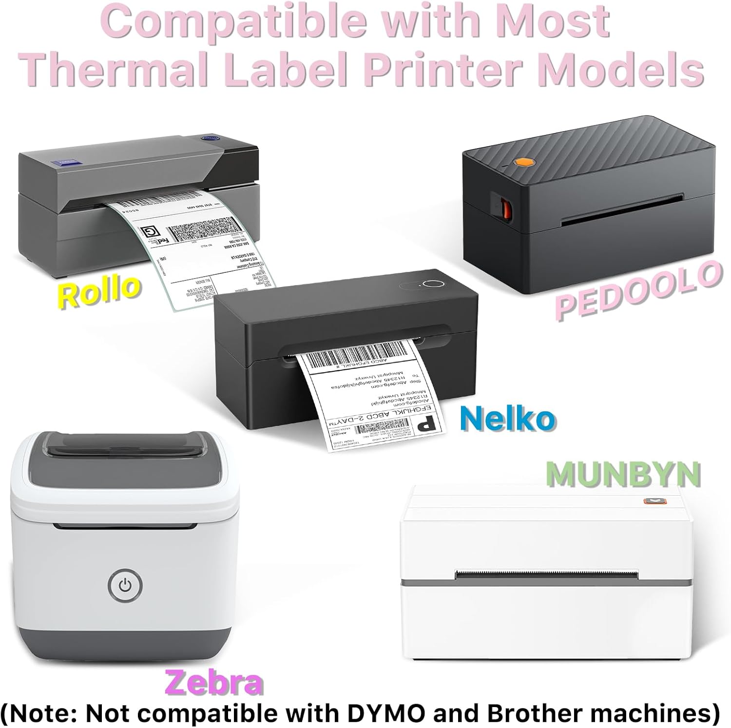 Square Thermal Label Stickers, 2"x2" (50.8mm x 50.8mm) Compatible with Multiple Thermal Printers Self-Adhesive Square Direct Strong Adhesive Thermal Labels, Pink, 500 Sheets/Roll - Image 3