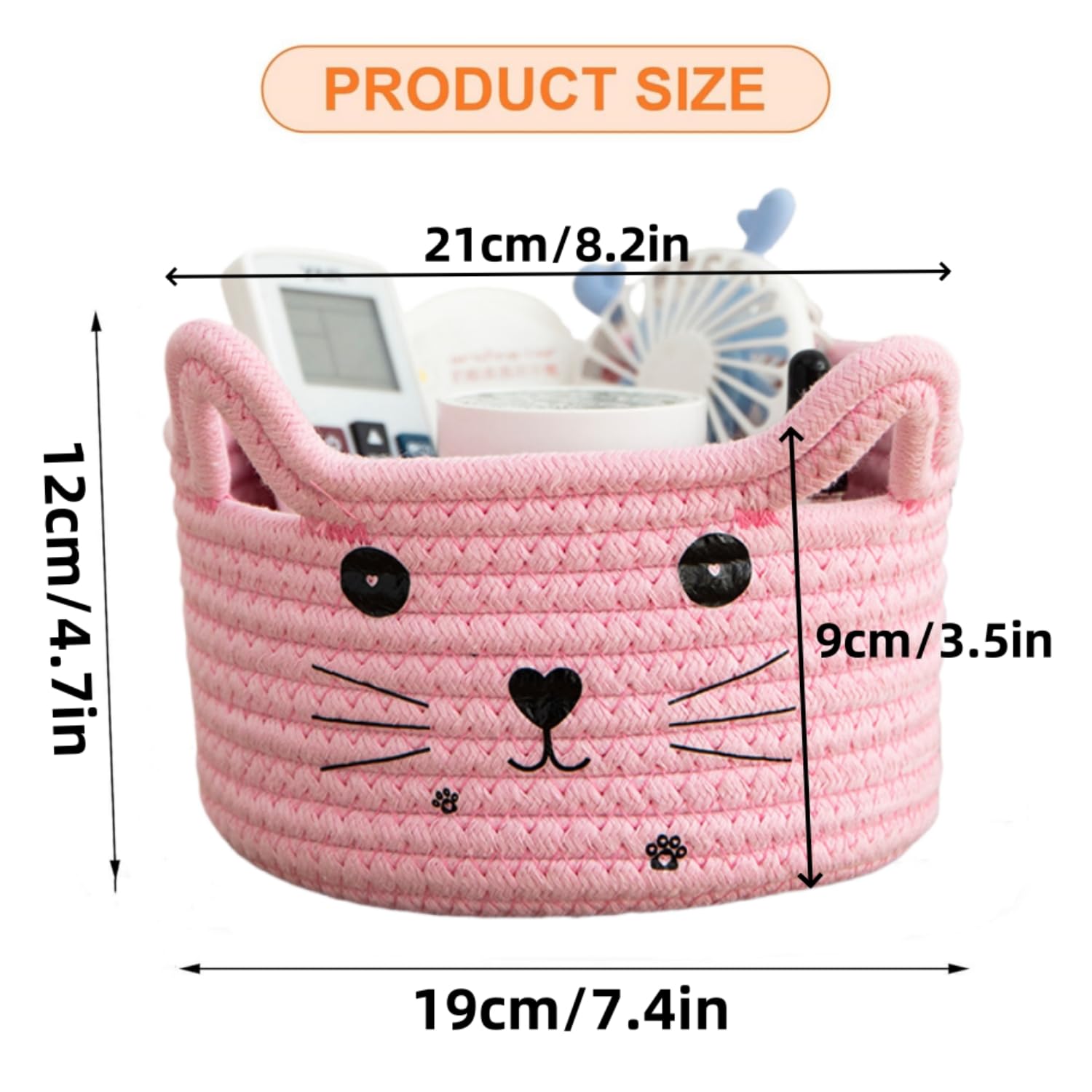 Tokaneit Joli Panier de Rangement Tissé en Forme D'animal, Panier en Corde de Coton Mignon, Panier de Rangement Tressé en Coton, Convient pour Le Rangement de La Chambre et du Salon (Rose)